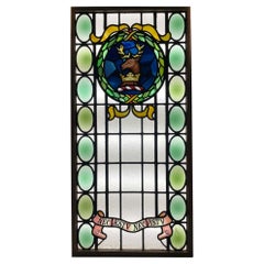 Large Used Stained Glass Window with Stag Crest