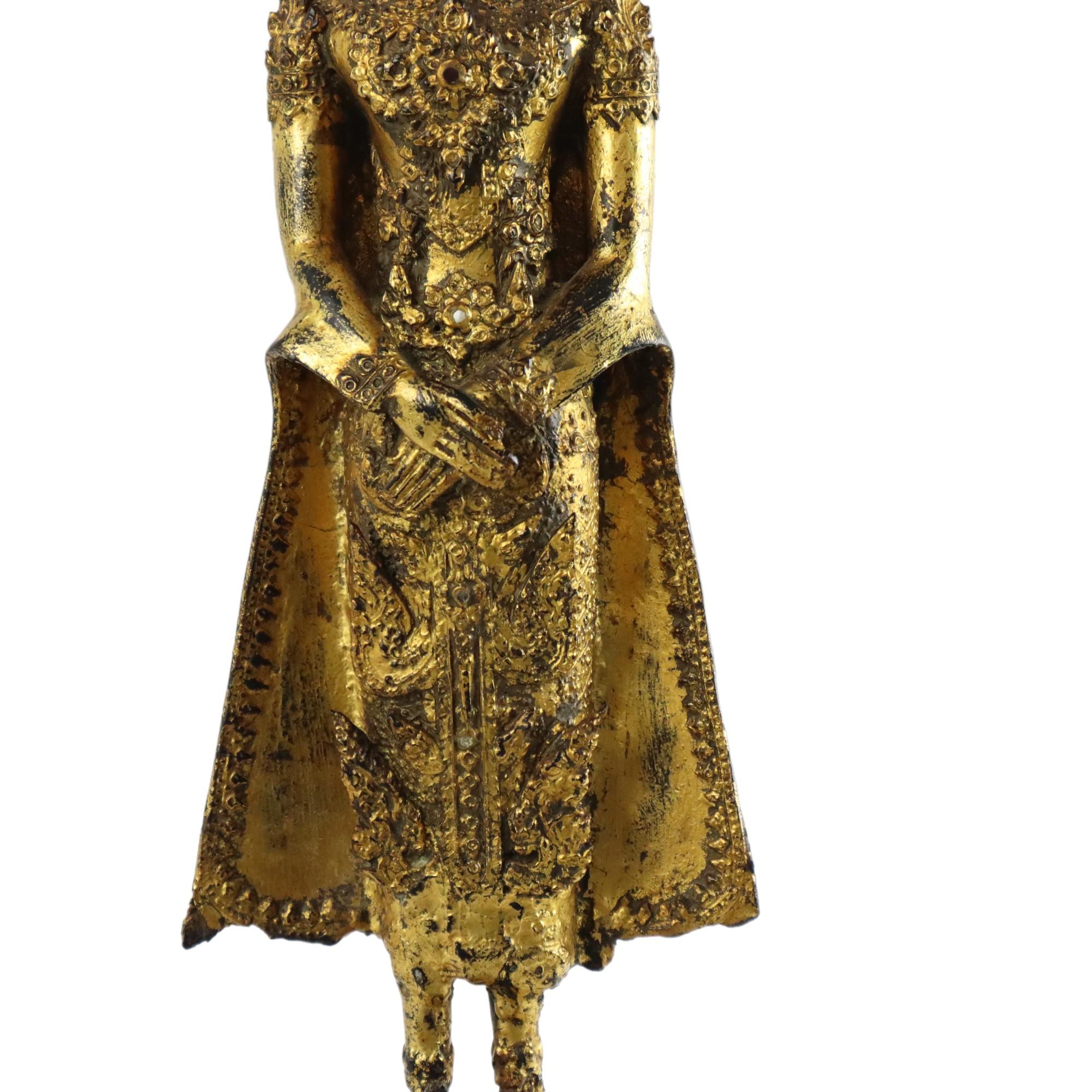 Grande Buddha antico in piedi in bronzo con oro 24 carati Rattanakosin 63 cm in vendita 2