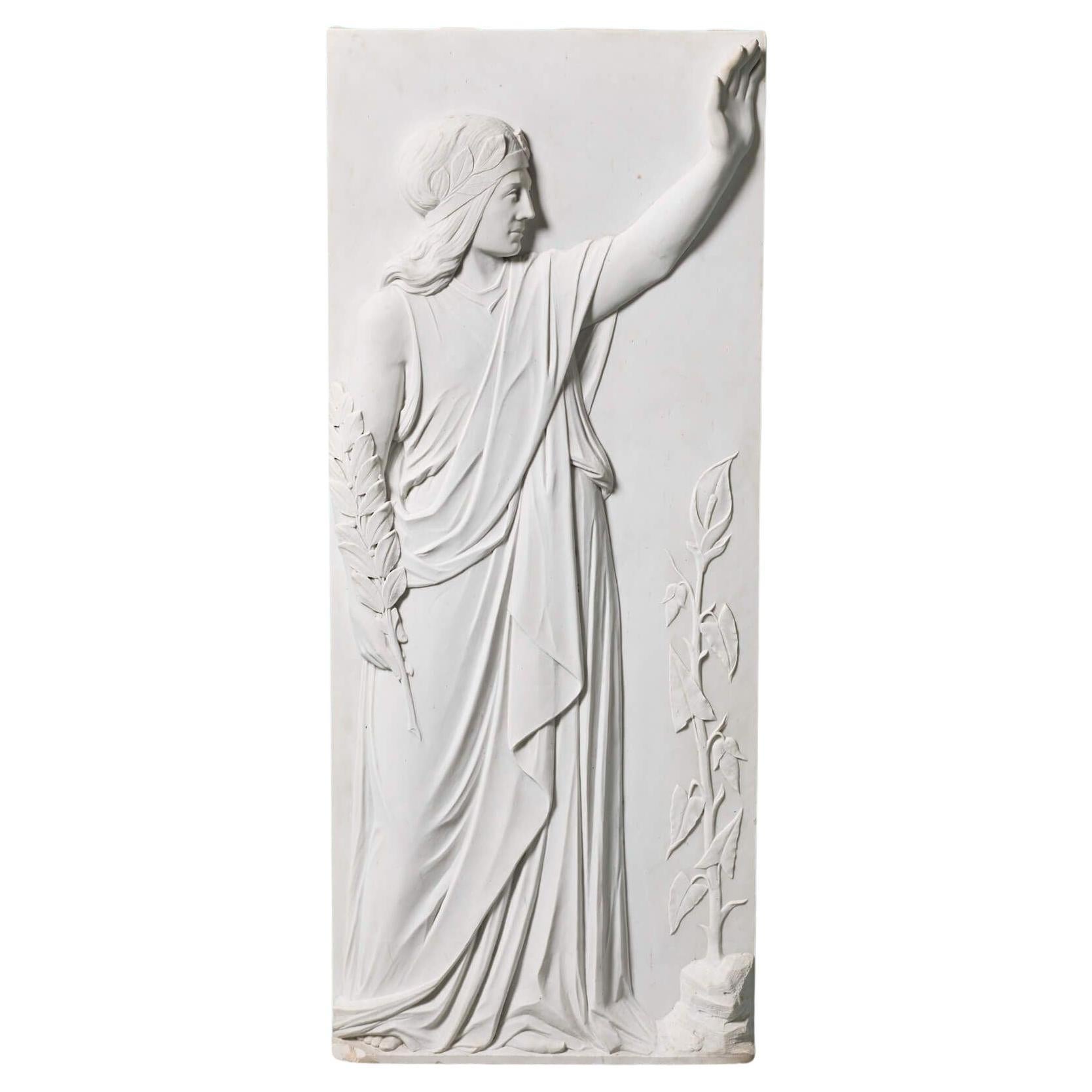 Large Antique Statuary Marble Plaque of a Classical Figure For Sale