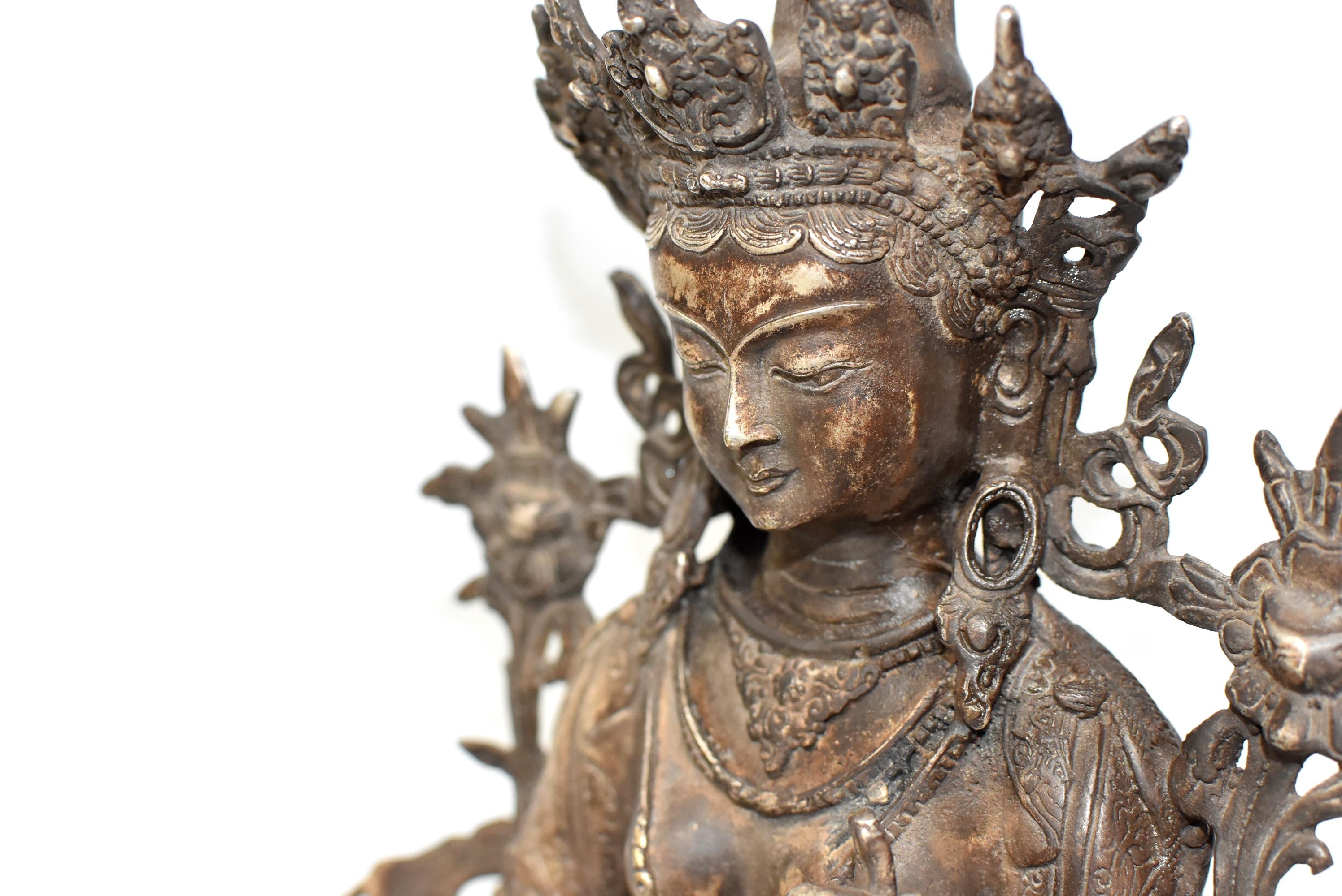 Large Antique Statue of Silver Brass Tibetan White Tara 5