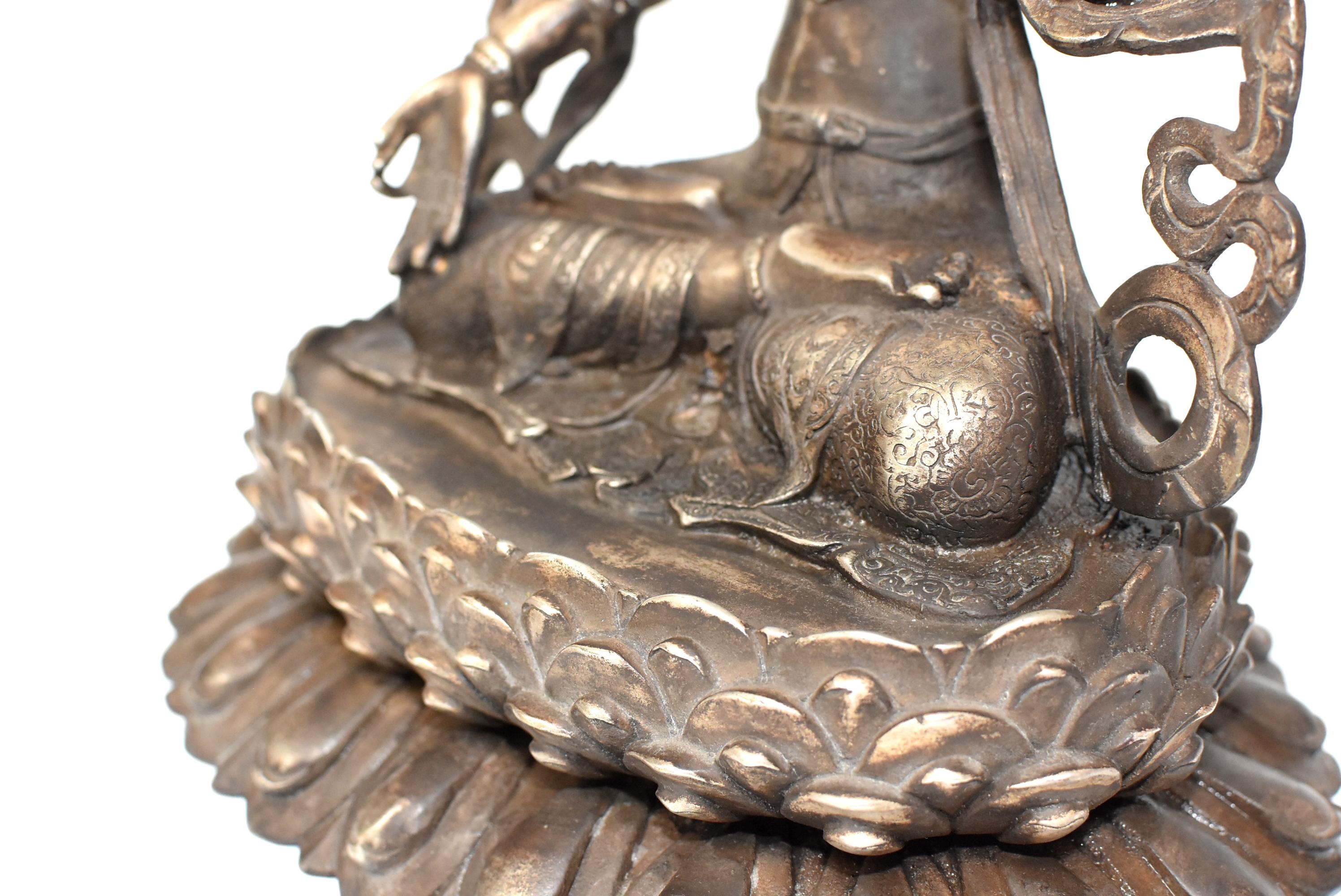 Large Antique Statue of Silver Brass Tibetan White Tara 7