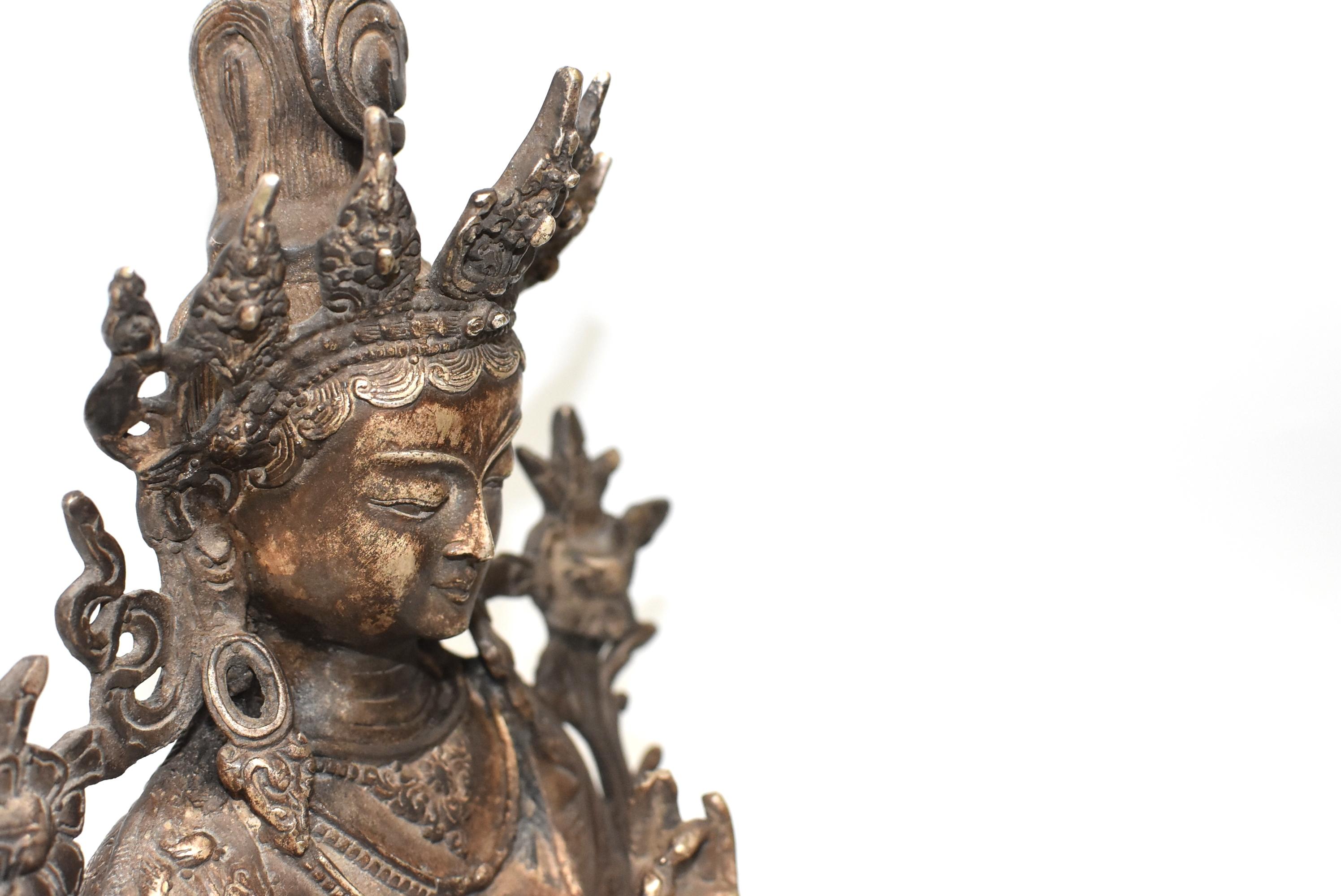 Large Antique Statue of Silver Brass Tibetan White Tara 9