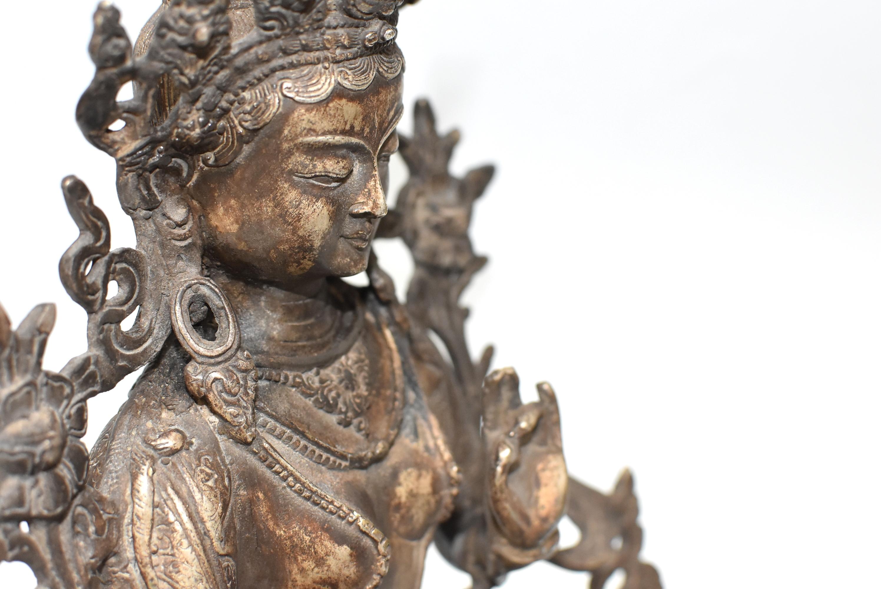 Large Antique Statue of Silver Brass Tibetan White Tara 12