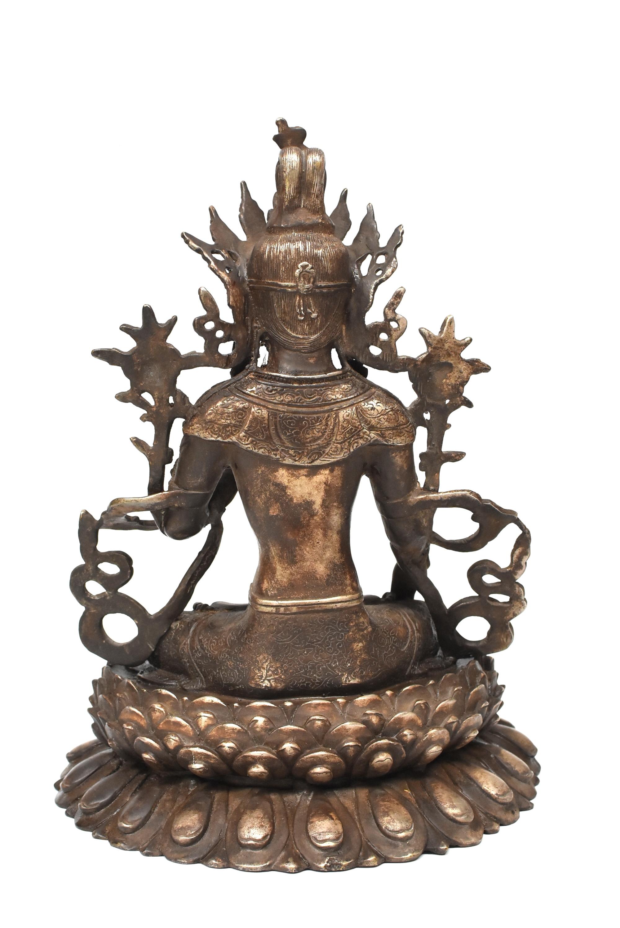 Large Antique Statue of Silver Brass Tibetan White Tara 13