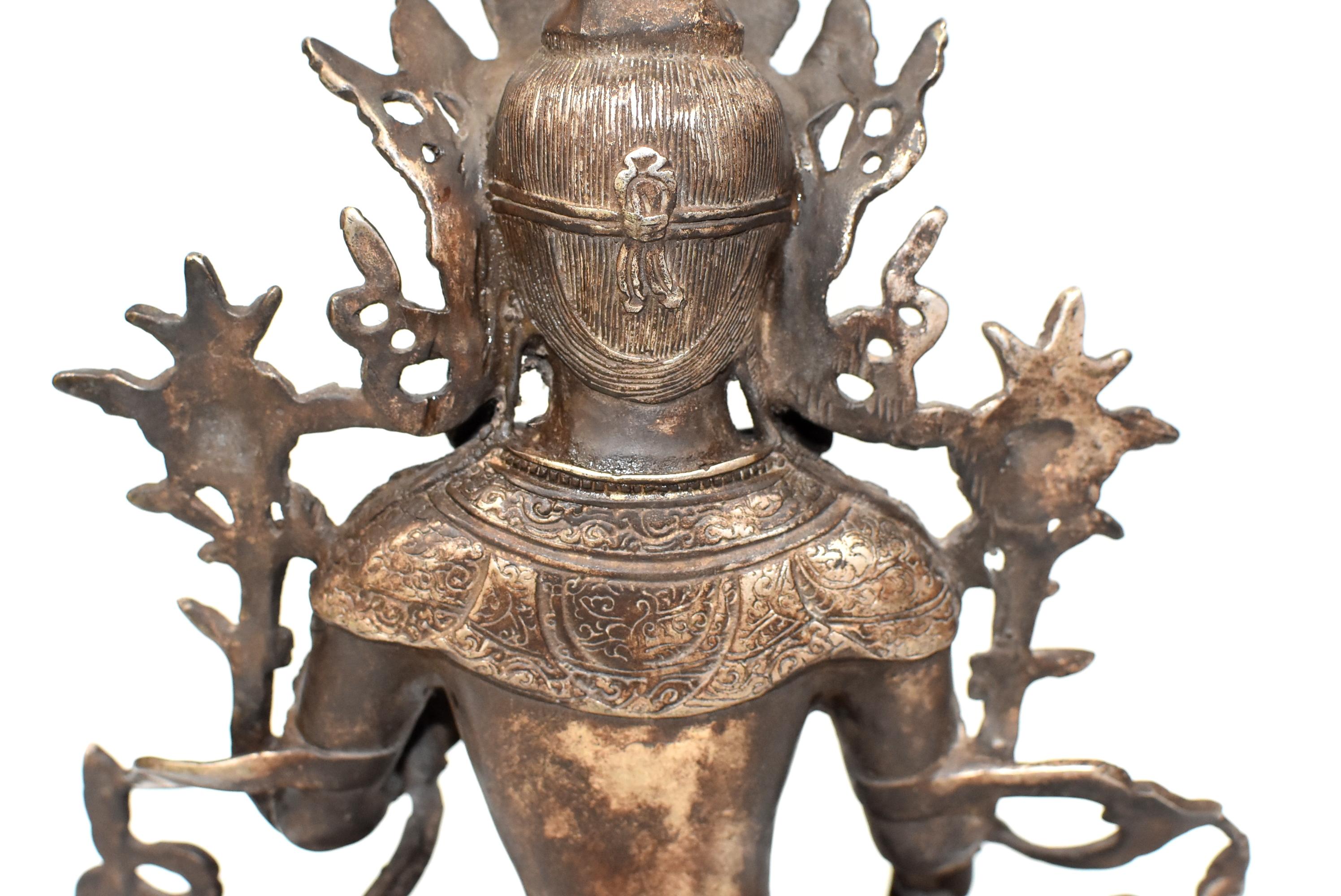 Large Antique Statue of Silver Brass Tibetan White Tara 14