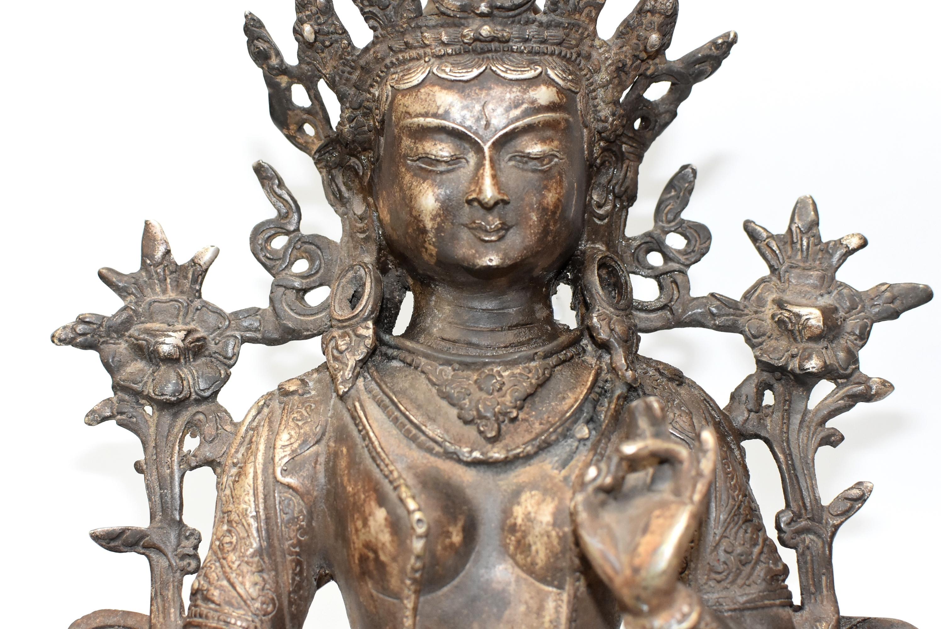 Large Antique Statue of Silver Brass Tibetan White Tara 2