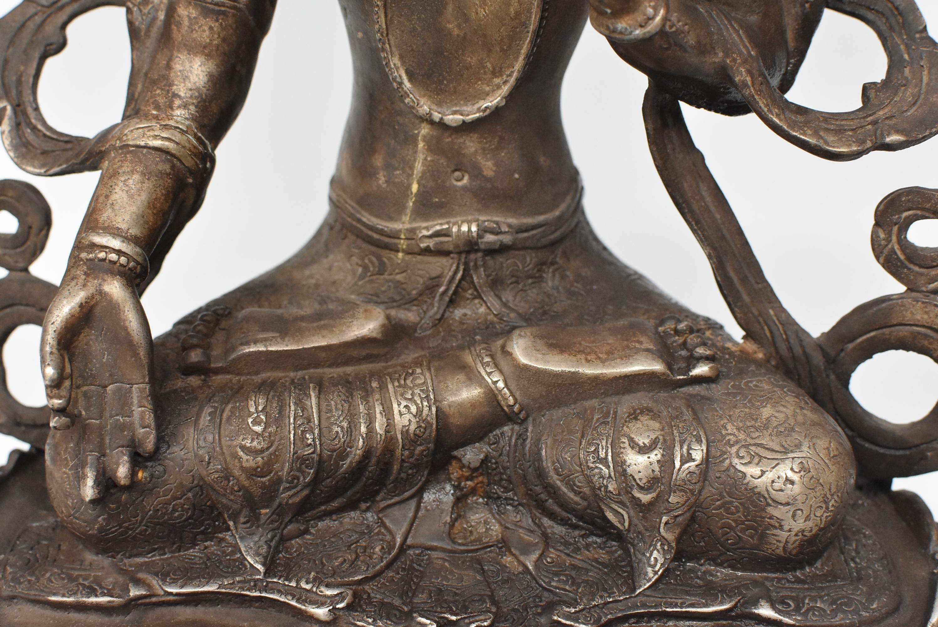 Large Antique Statue of Silver Brass Tibetan White Tara 4