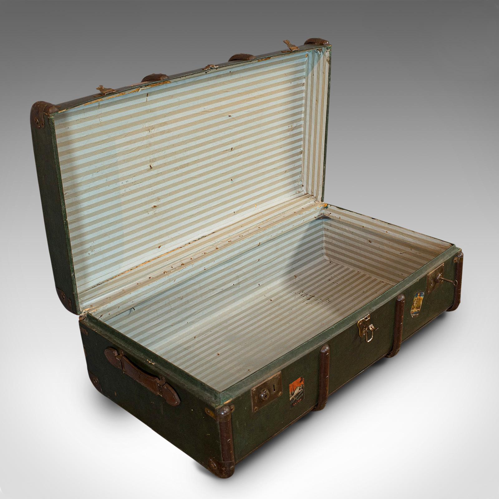 20th Century Large Antique Steamer Chest, English, Canvas, Travel Trunk, Drawco, Edwardian