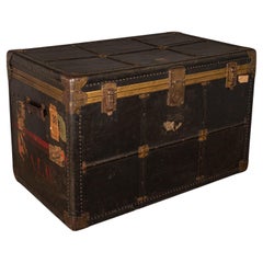 Large Antique Steamer Trunk, American, Leather, Brass, Shipping Chest, Edwardian