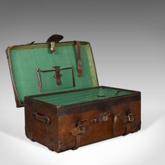 Large Antique Steamer Trunk, English, Edwardian, Leather, Travel Case circa 1910