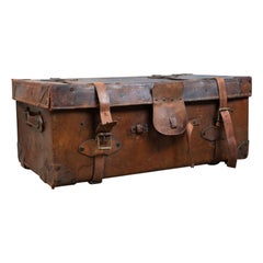 Large Antique Steamer Trunk, English, Edwardian, Leather, Travel Case circa 1910