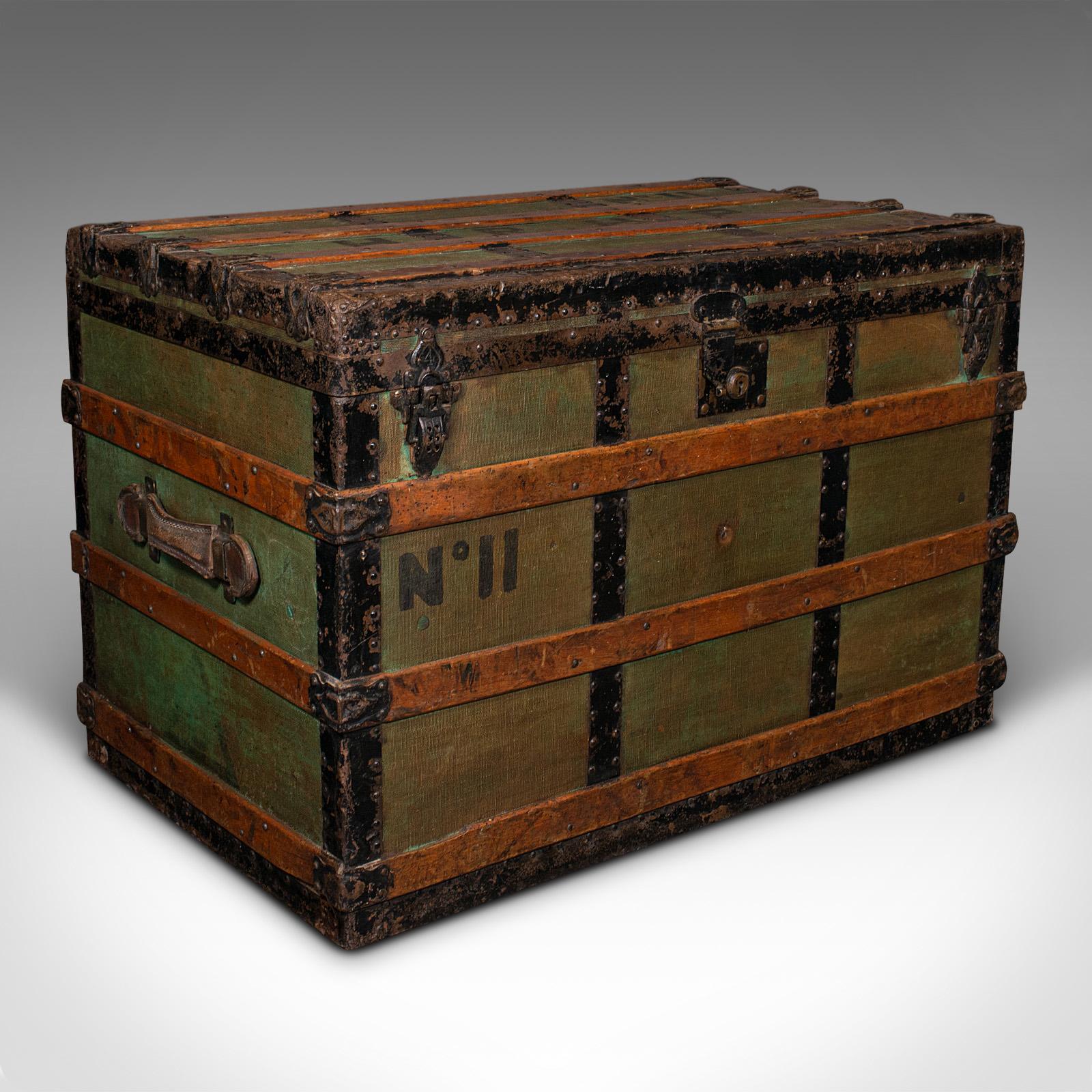 This is a large antique steamer trunk. A Scottish, canvas and beech bound shipping chest, dating to the late Victorian period, circa 1890.

Superb proportion and delightful fitted interior to this large trunk
Displays a desirable aged patina and
