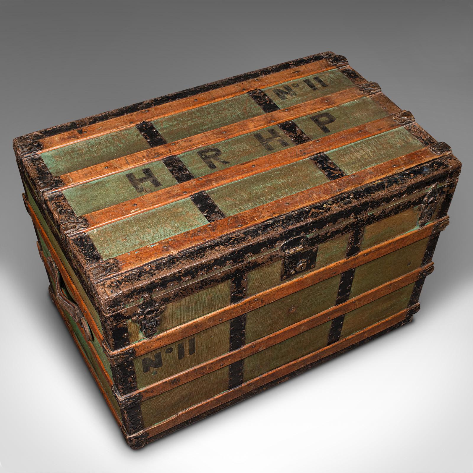 19th Century Large Antique Steamer Trunk, Scottish, Canvas, Shipping Chest, Victorian, C.1890