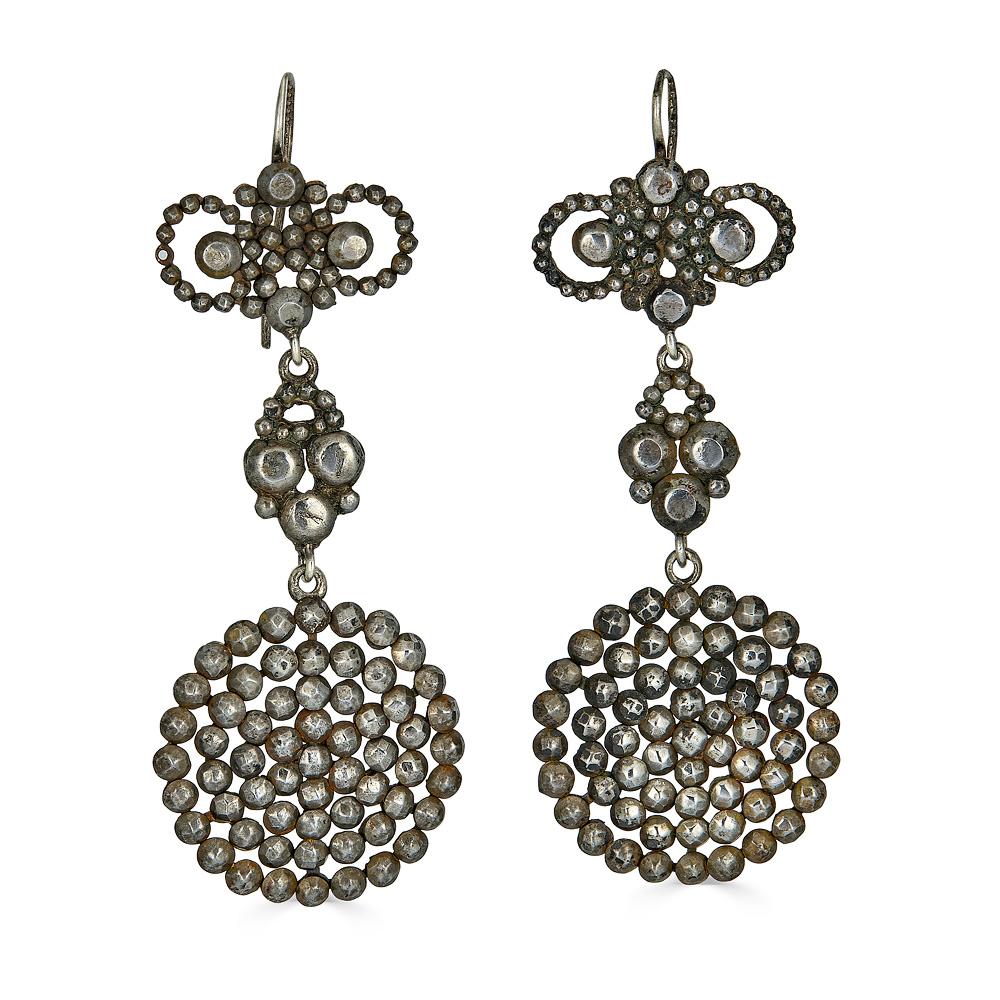 Large Antique Steel Cut Earrings In Fair Condition For Sale In Brooklyn, NY