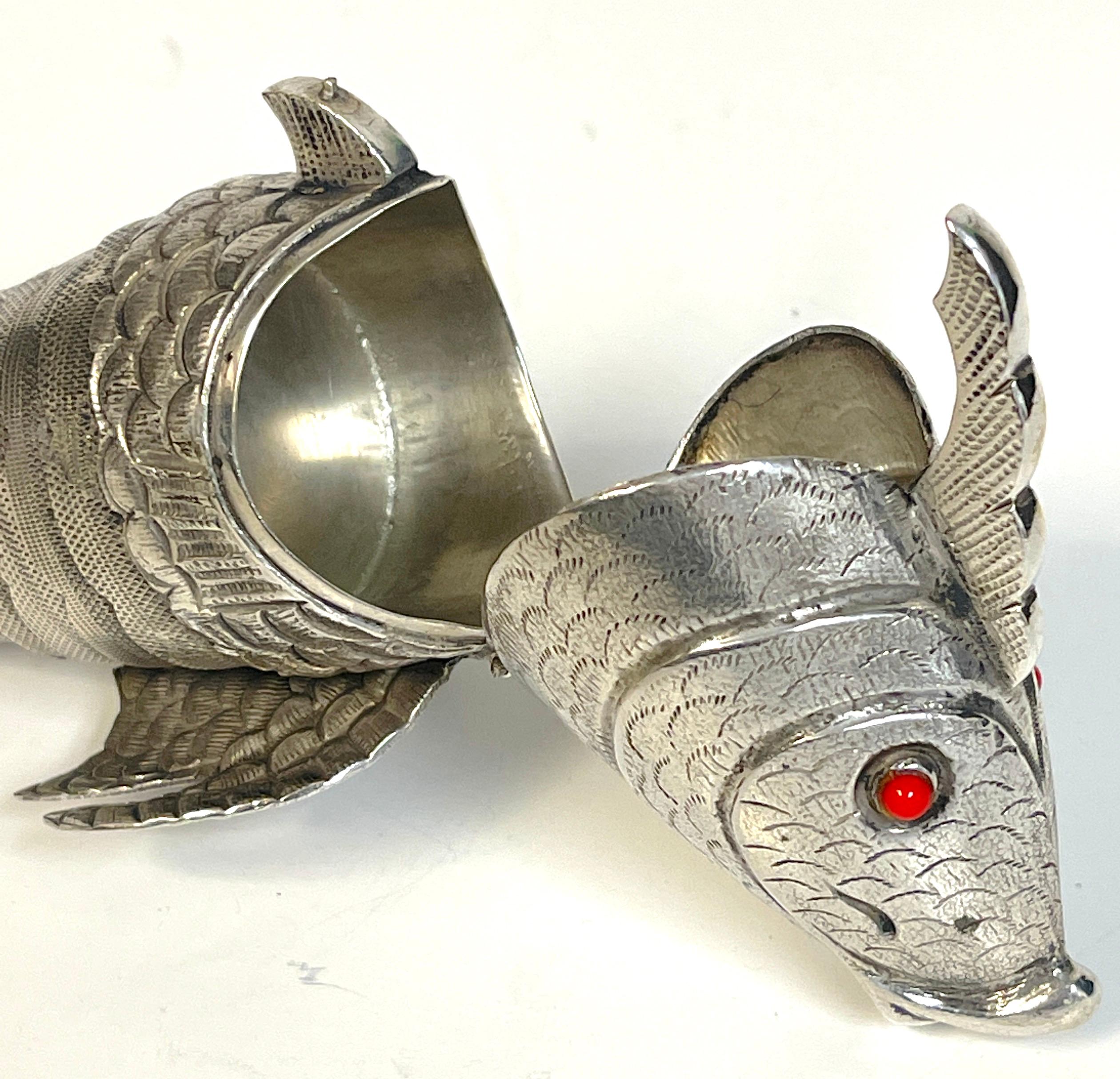 Large Antique Sterling Articulated Fish Spice Box, Portugal, circa 1900 1