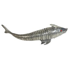 Large Antique Sterling Articulated Fish Spice Box, Portugal, circa 1900