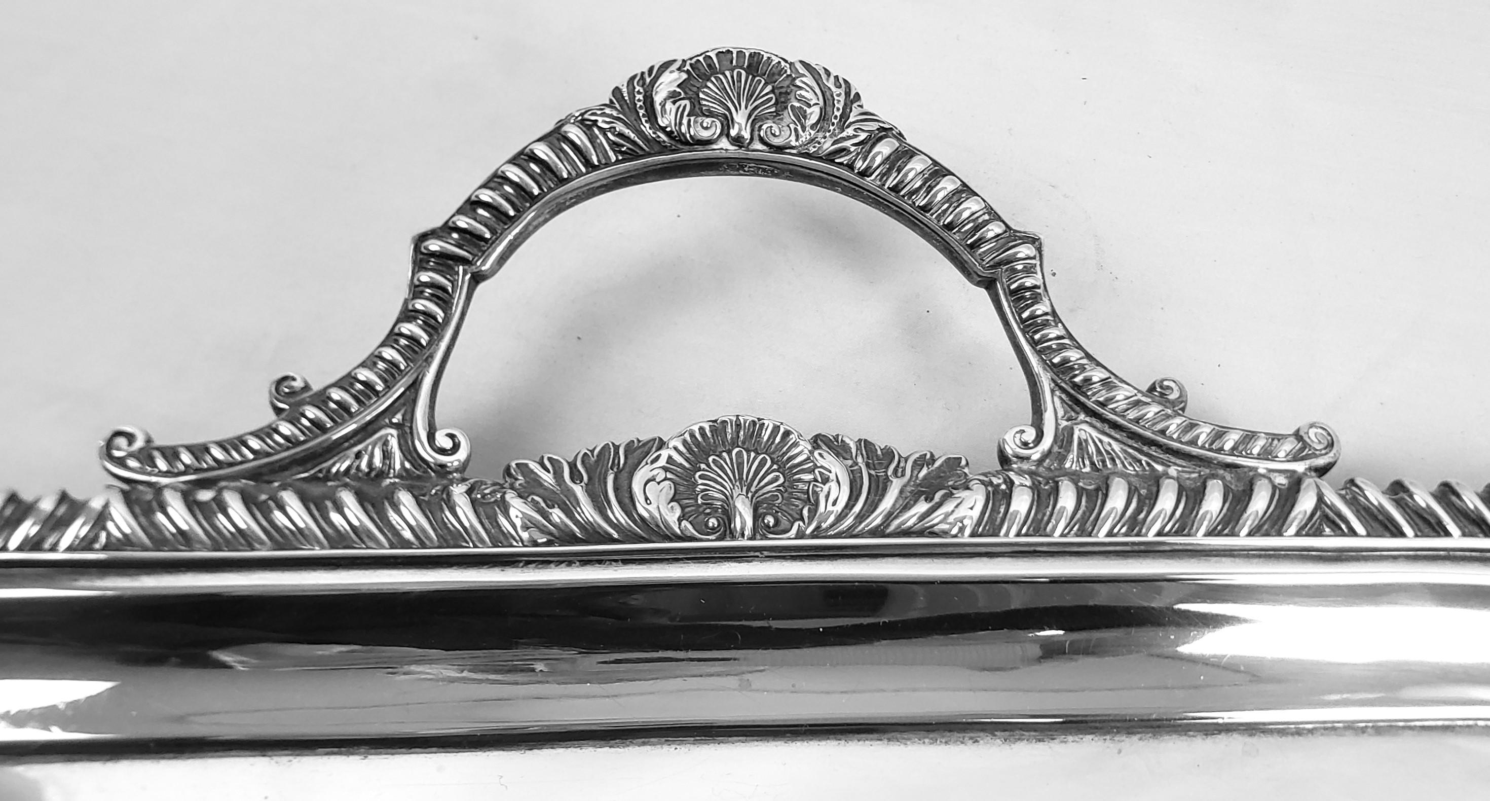 Large Antique Sterling Silver Edwardian Serving Tray with Stylized Rope Border For Sale 4