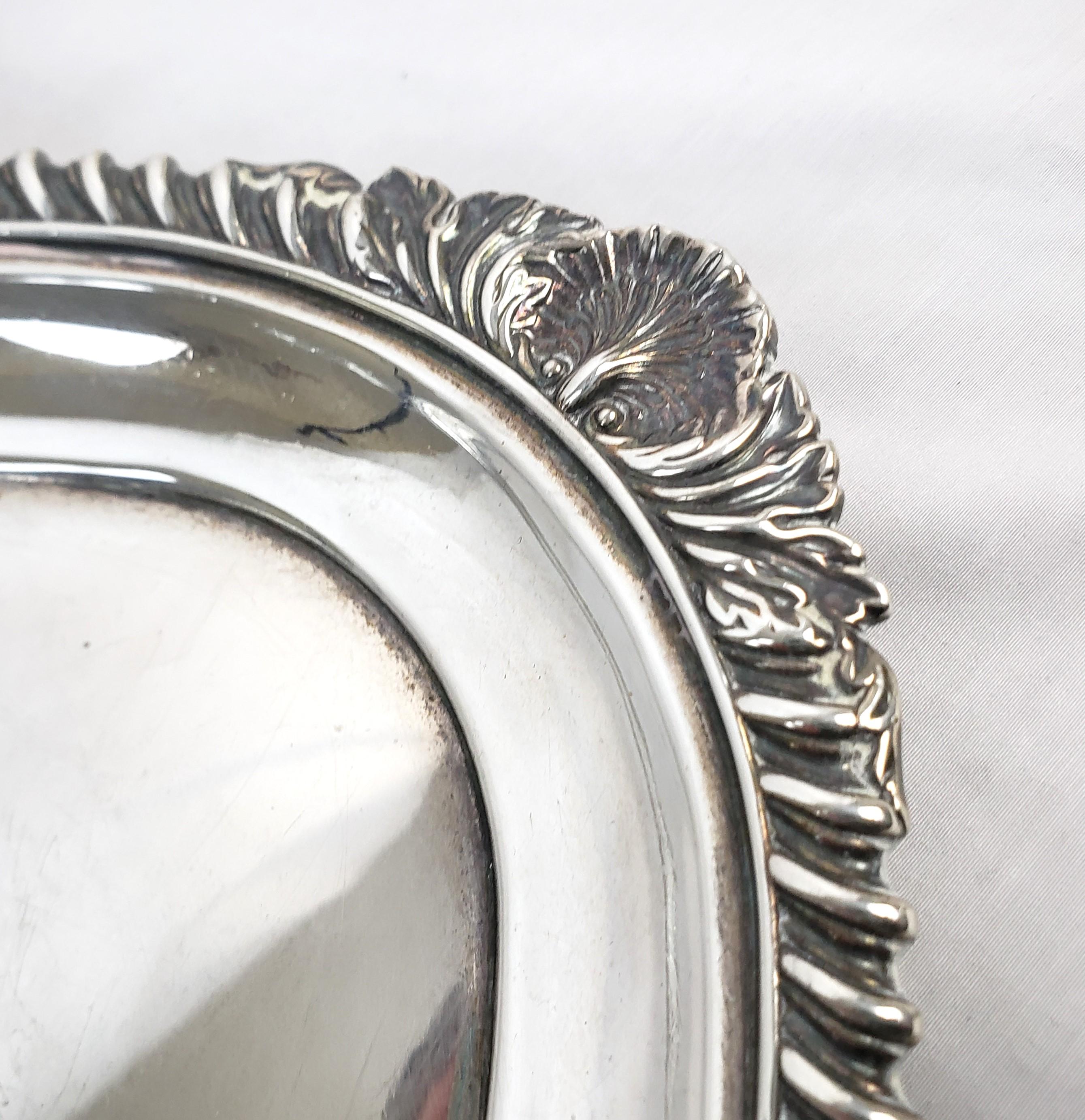 Large Antique Sterling Silver Edwardian Serving Tray with Stylized Rope Border For Sale 5