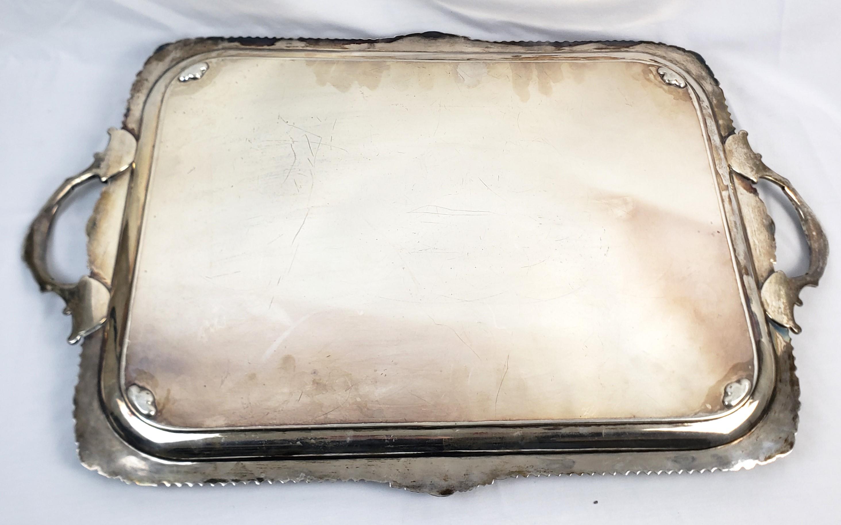 Large Antique Sterling Silver Edwardian Serving Tray with Stylized Rope Border For Sale 6