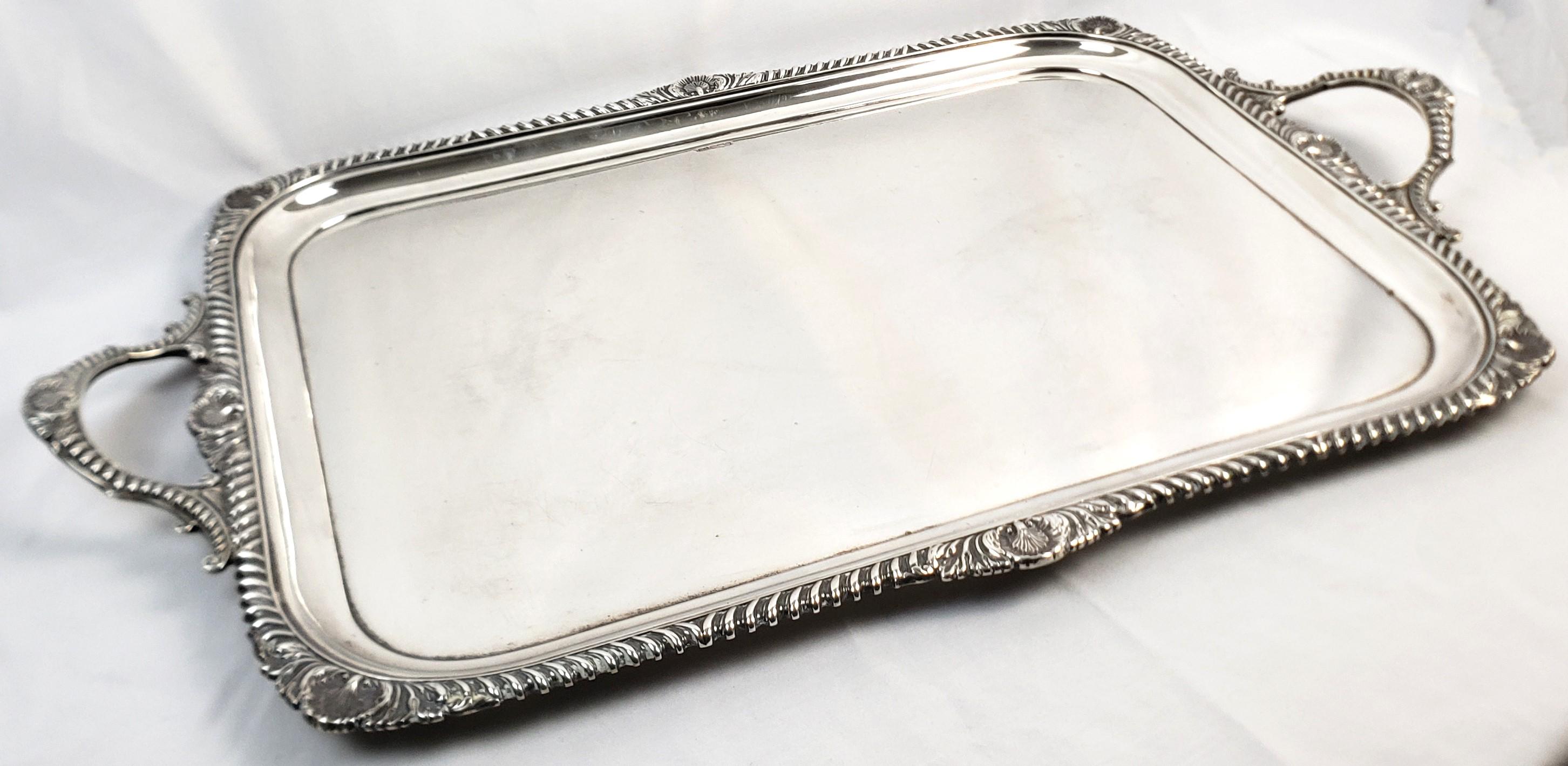 English Large Antique Sterling Silver Edwardian Serving Tray with Stylized Rope Border For Sale