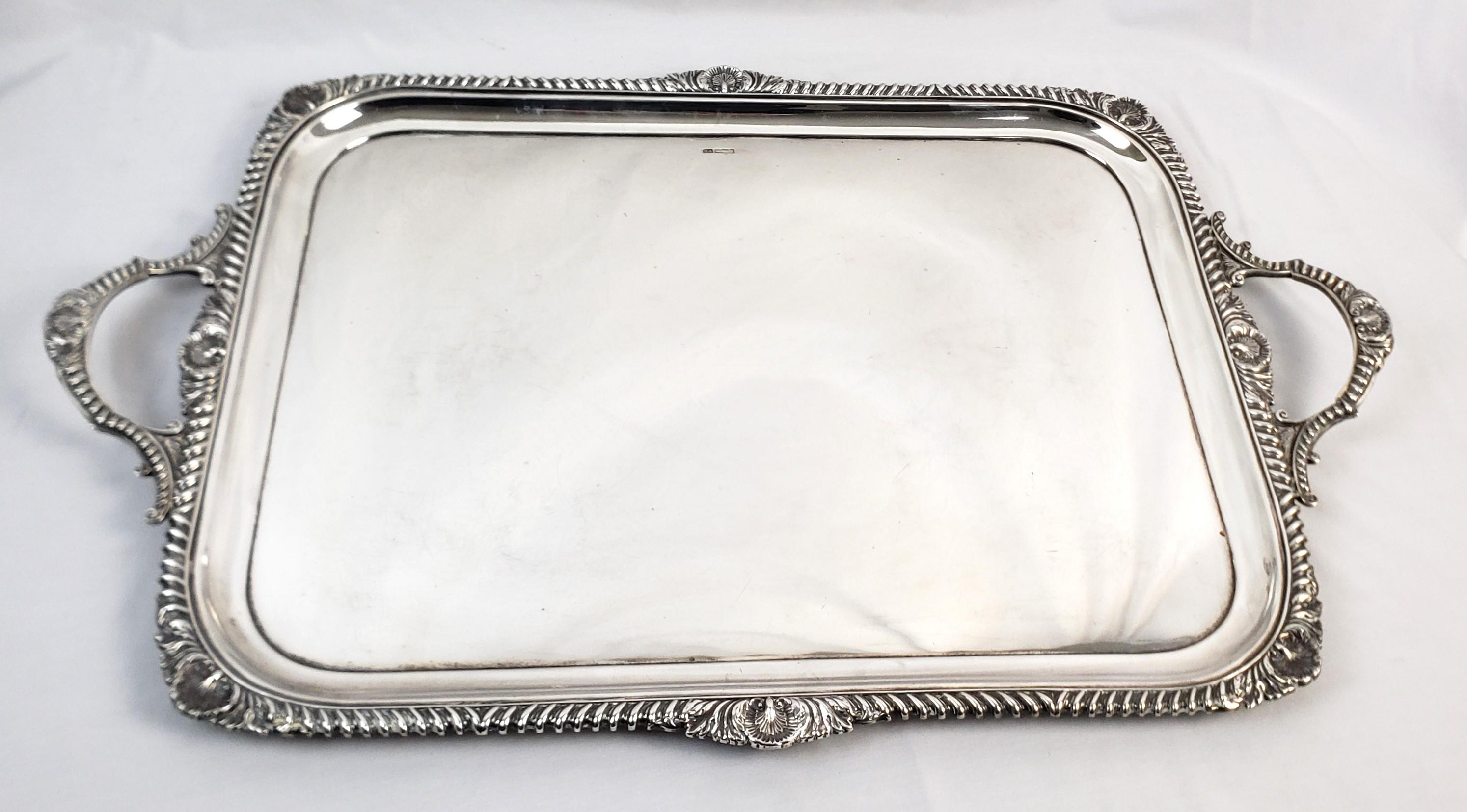 Hand-Crafted Large Antique Sterling Silver Edwardian Serving Tray with Stylized Rope Border For Sale