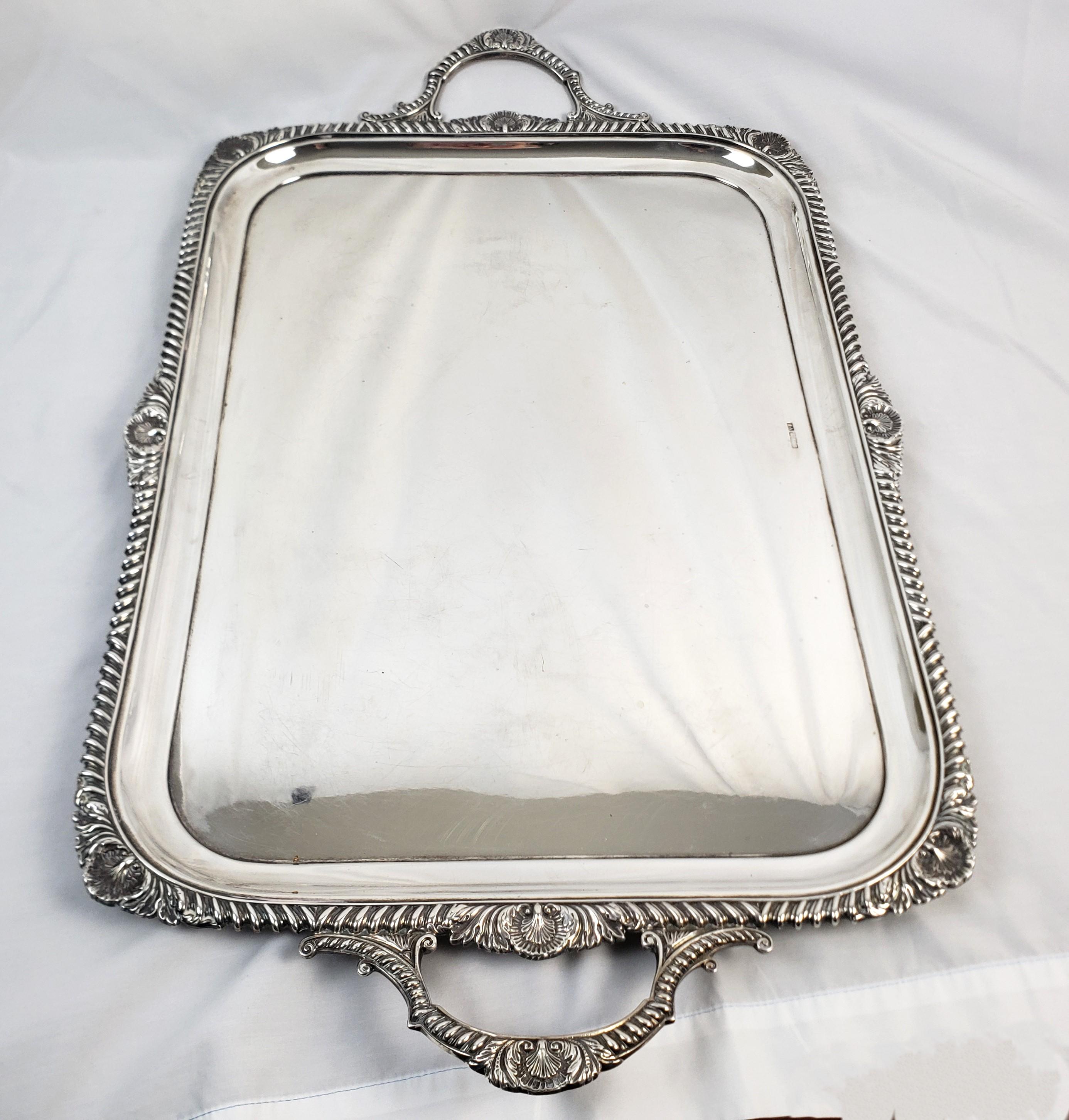 Large Antique Sterling Silver Edwardian Serving Tray with Stylized Rope Border In Good Condition For Sale In Hamilton, Ontario