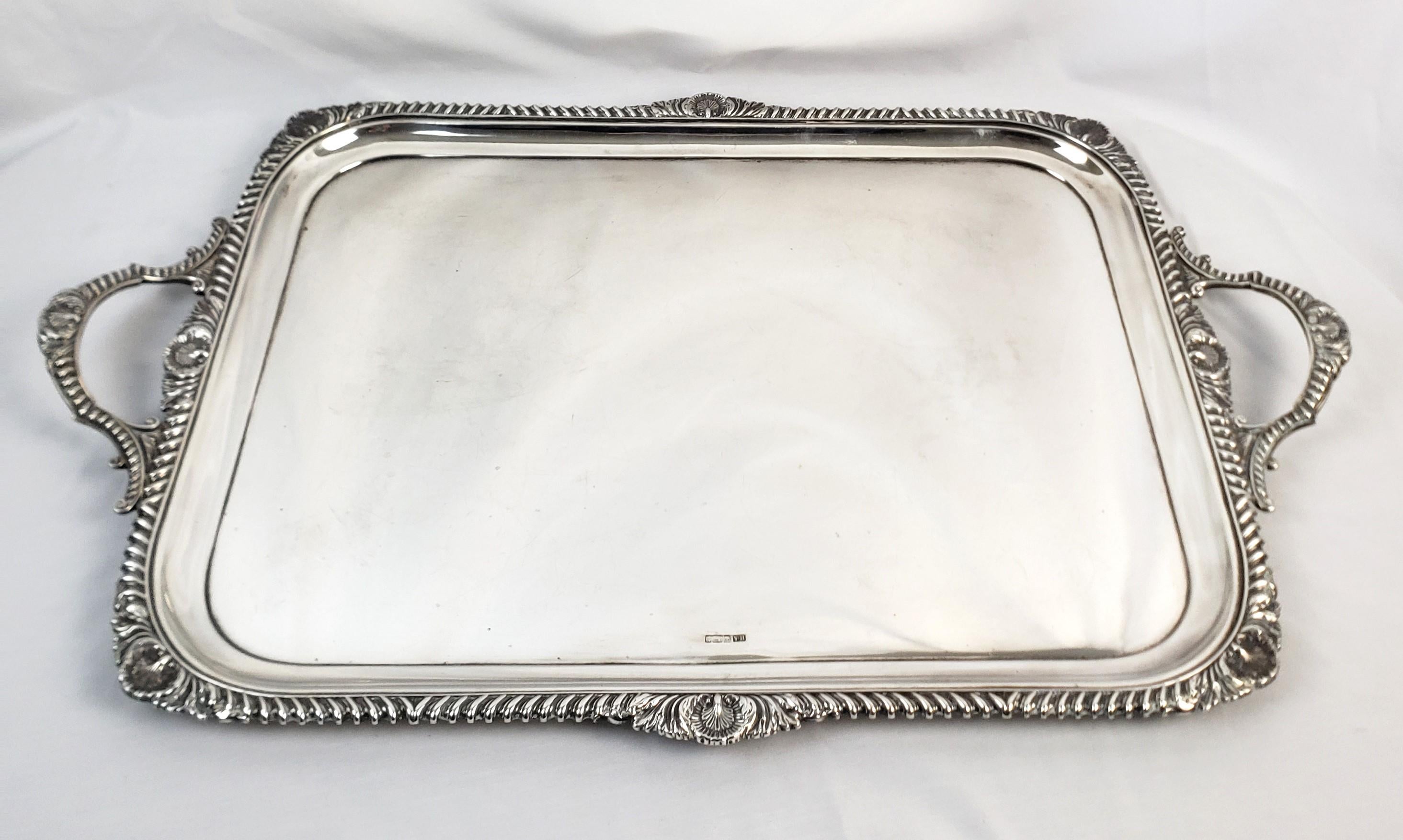 20th Century Large Antique Sterling Silver Edwardian Serving Tray with Stylized Rope Border For Sale