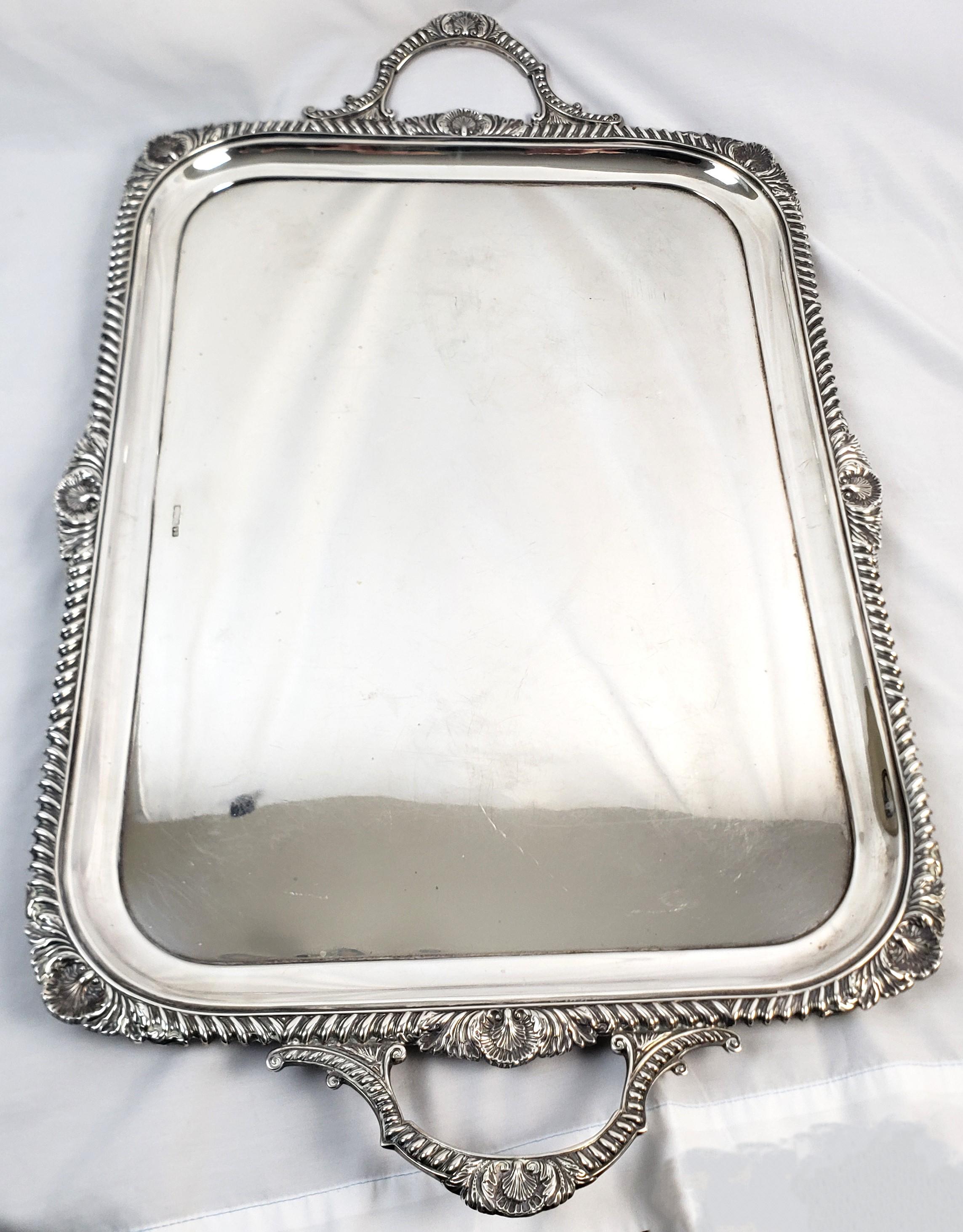 Large Antique Sterling Silver Edwardian Serving Tray with Stylized Rope Border For Sale 1
