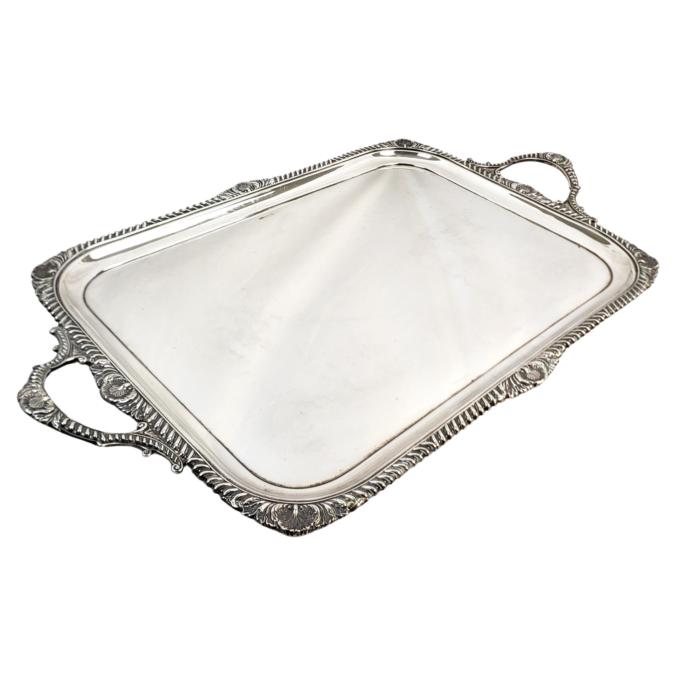 Large Antique Sterling Silver Edwardian Serving Tray with Stylized Rope Border For Sale