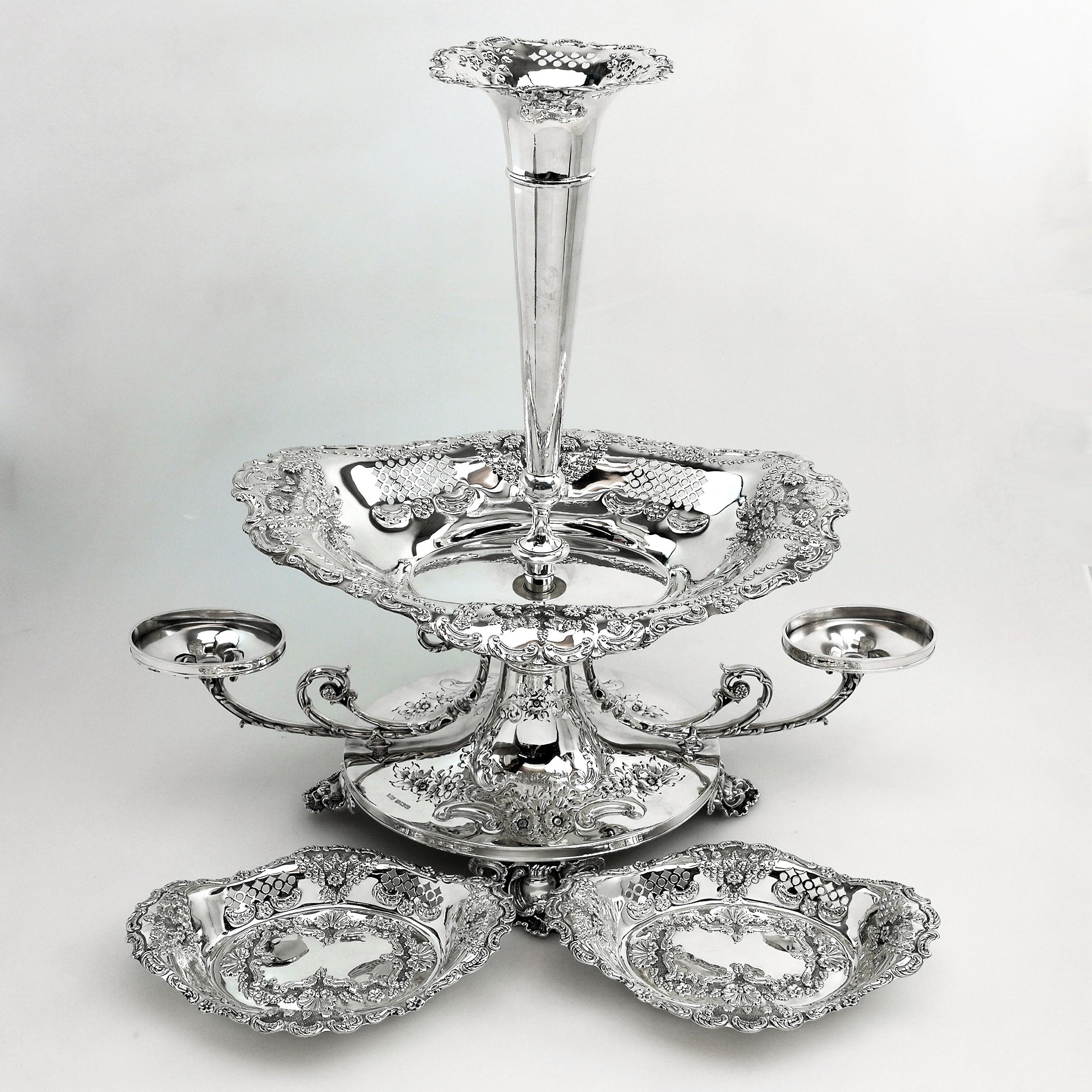 English Large Antique Sterling Silver Epergne / Centrepiece Sheffield, 1914