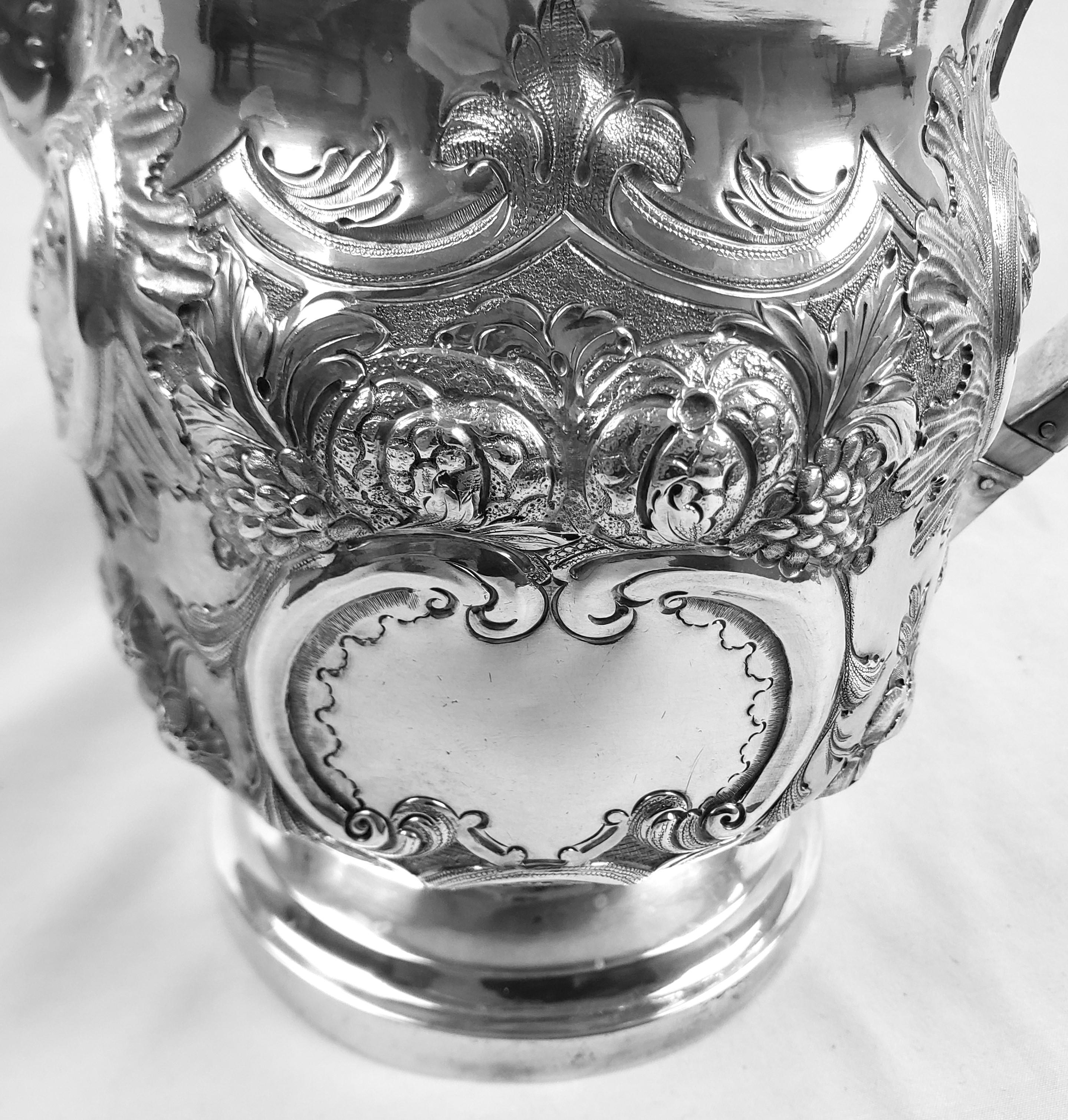 Large Antique Sterling Silver Georgian Teapot with Ornate Repousse Decoration For Sale 6