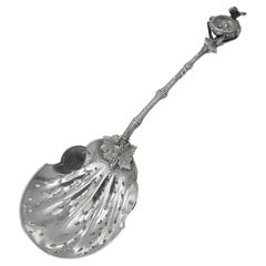 Large Antique Sterling Silver Ice Serving Spoon Birds Nest & Eggs by Gorham 1865