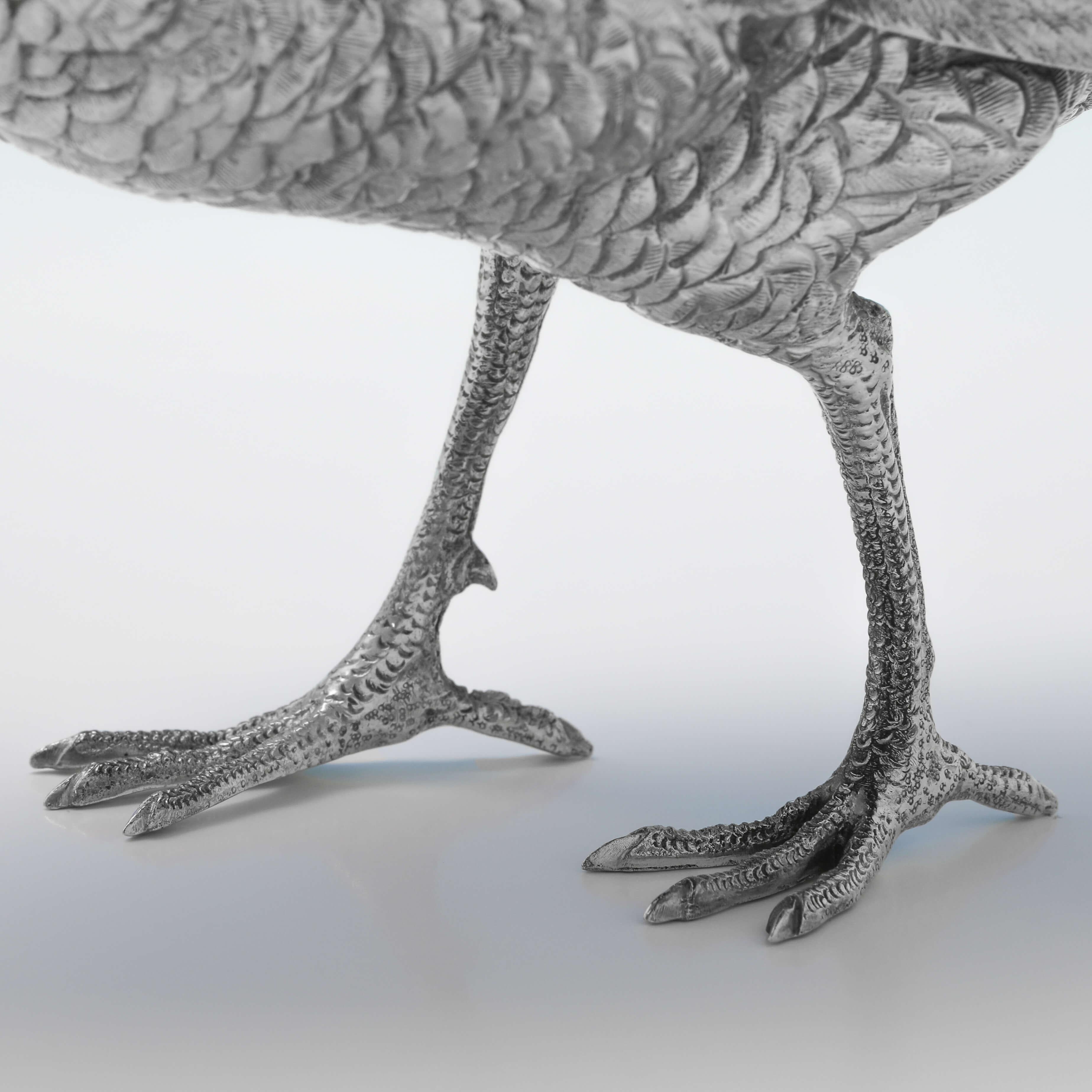 Large Antique Sterling Silver Peacock & Peahen Models, Circa 1910 In Good Condition In London, London