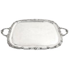 Large Antique Sterling Silver Serving Tray or Tea Tray 1908 Shell and Gadroon