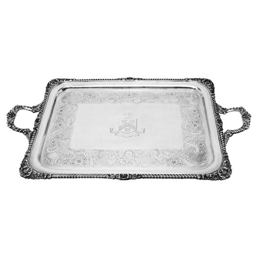 Large Antique Sterling Silver Two Handled Tray Tea Serving 1906