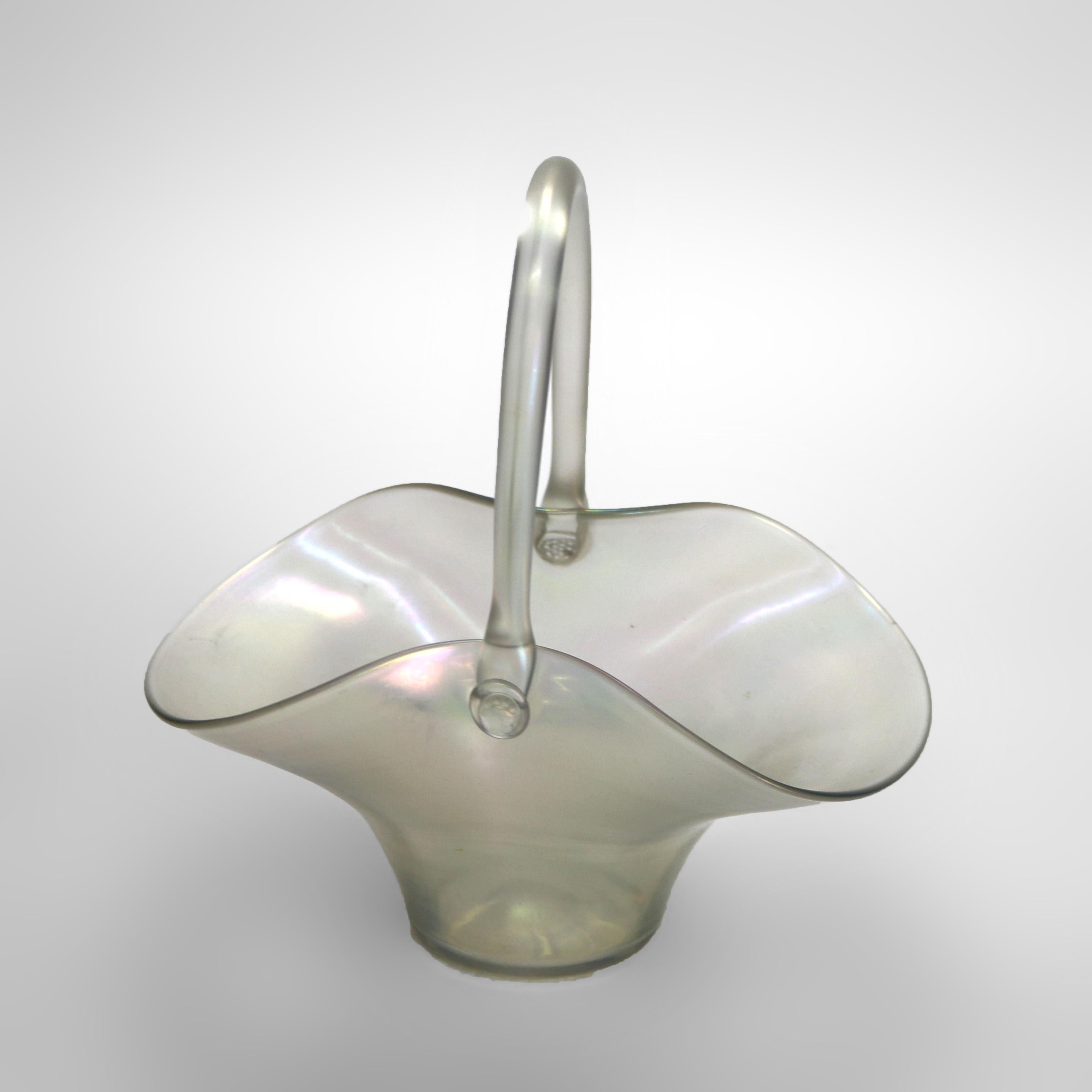 Large Antique Steuben Verre De Soie Glass Basket C1920.  
12 1/4