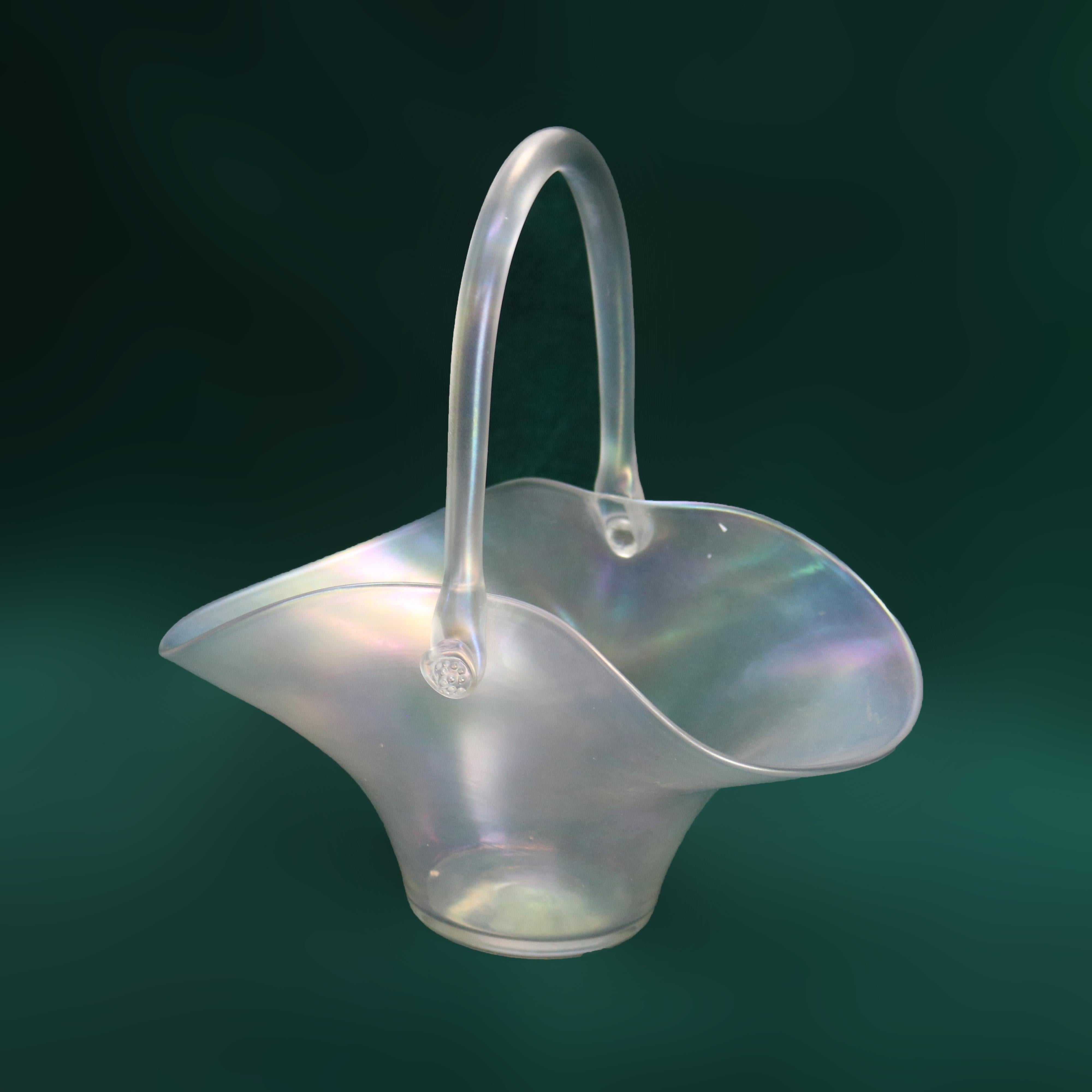 Large Antique Steuben Verre De Soie Art Glass Basket C1920 1