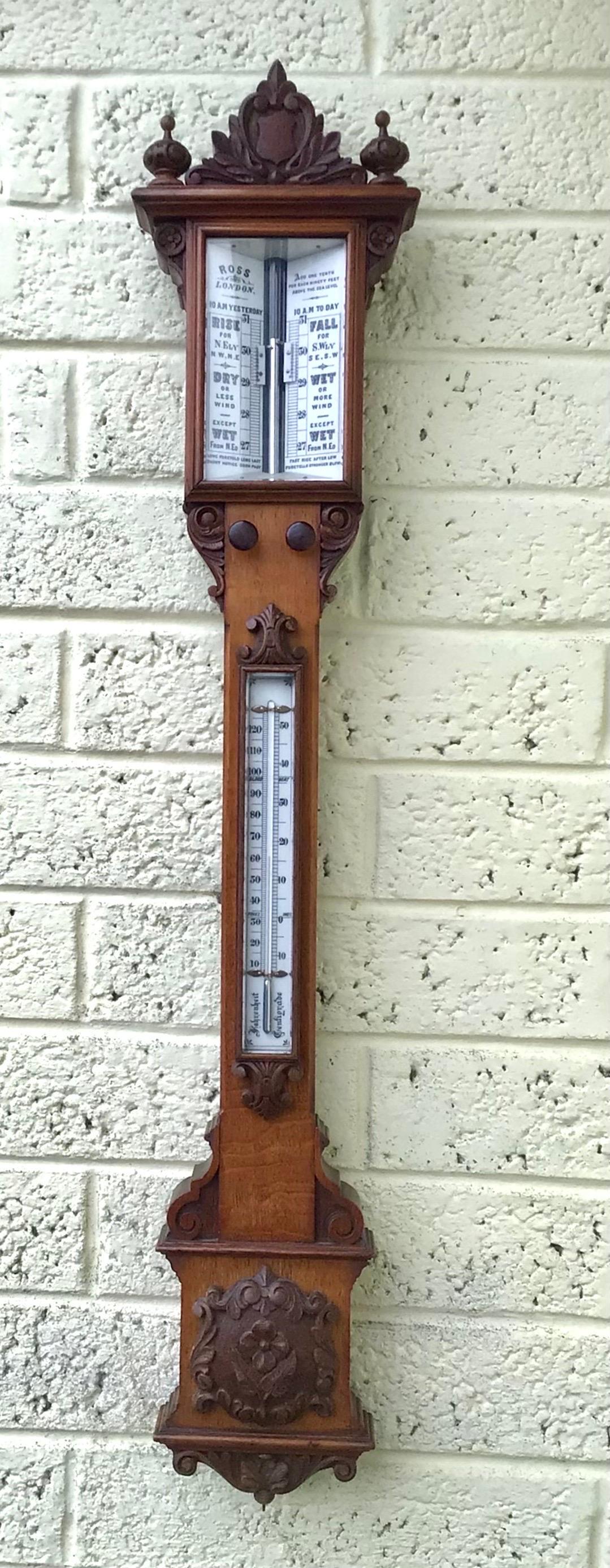 Oak Large Antique Stick Barometer  For Sale