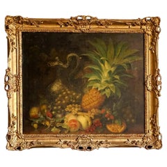 Large Antique Still Life Depicting Fruit, Original Oil on Canvas Painting C.1880