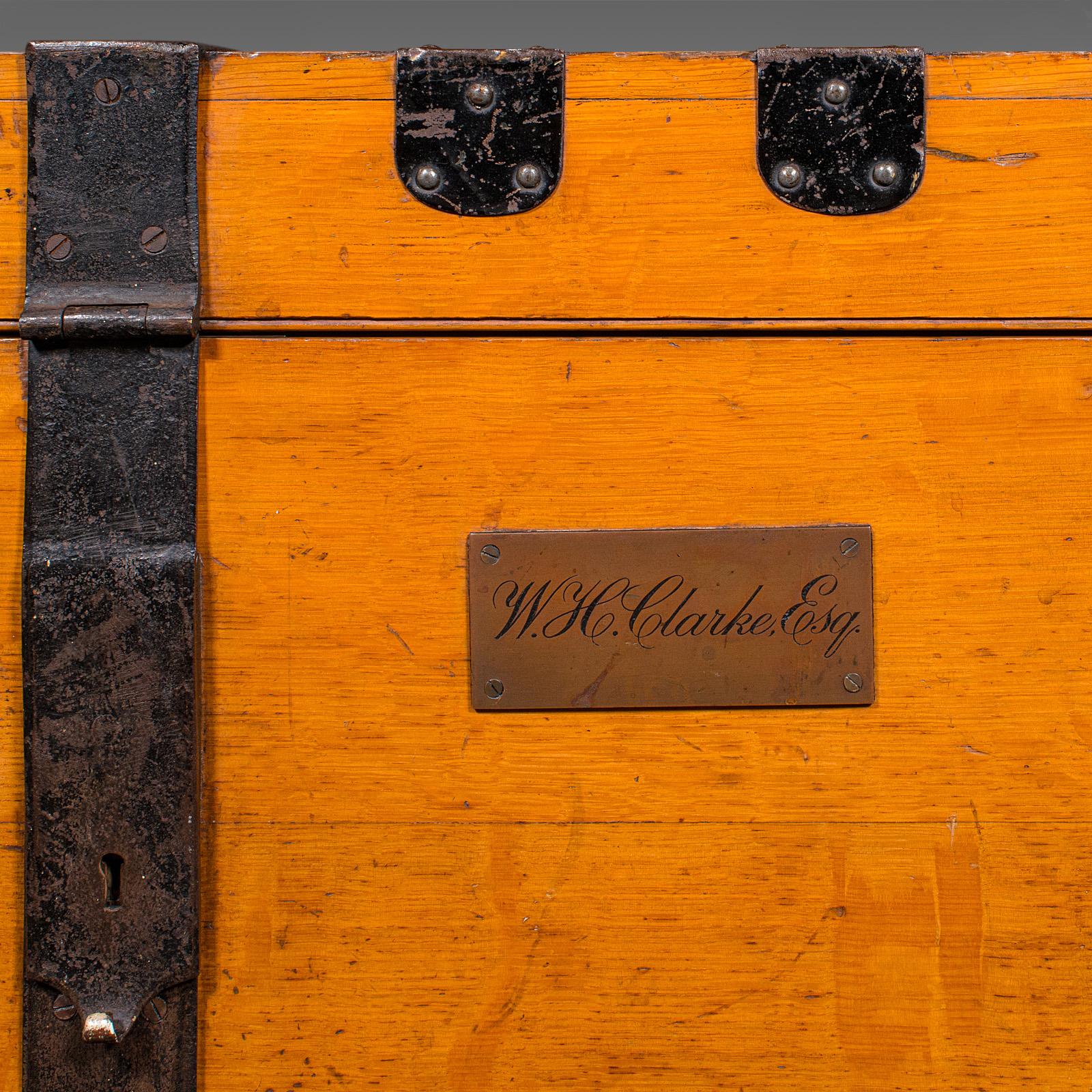 Large Antique Storage Trunk, English, Oak, Iron Bound, Silver Chest, Victorian For Sale 5