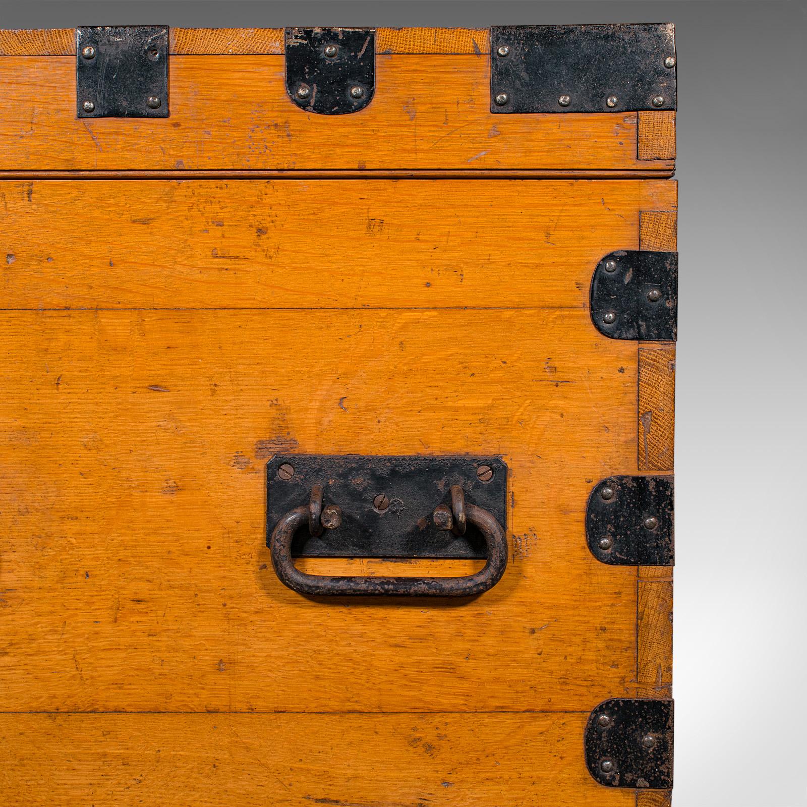 Large Antique Storage Trunk, English, Oak, Iron Bound, Silver Chest, Victorian For Sale 6