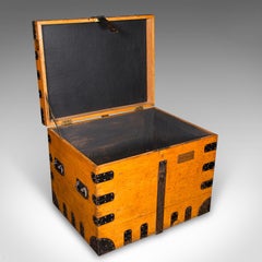 Large Antique Storage Trunk, English, Oak, Iron Bound, Silver Chest, Victorian