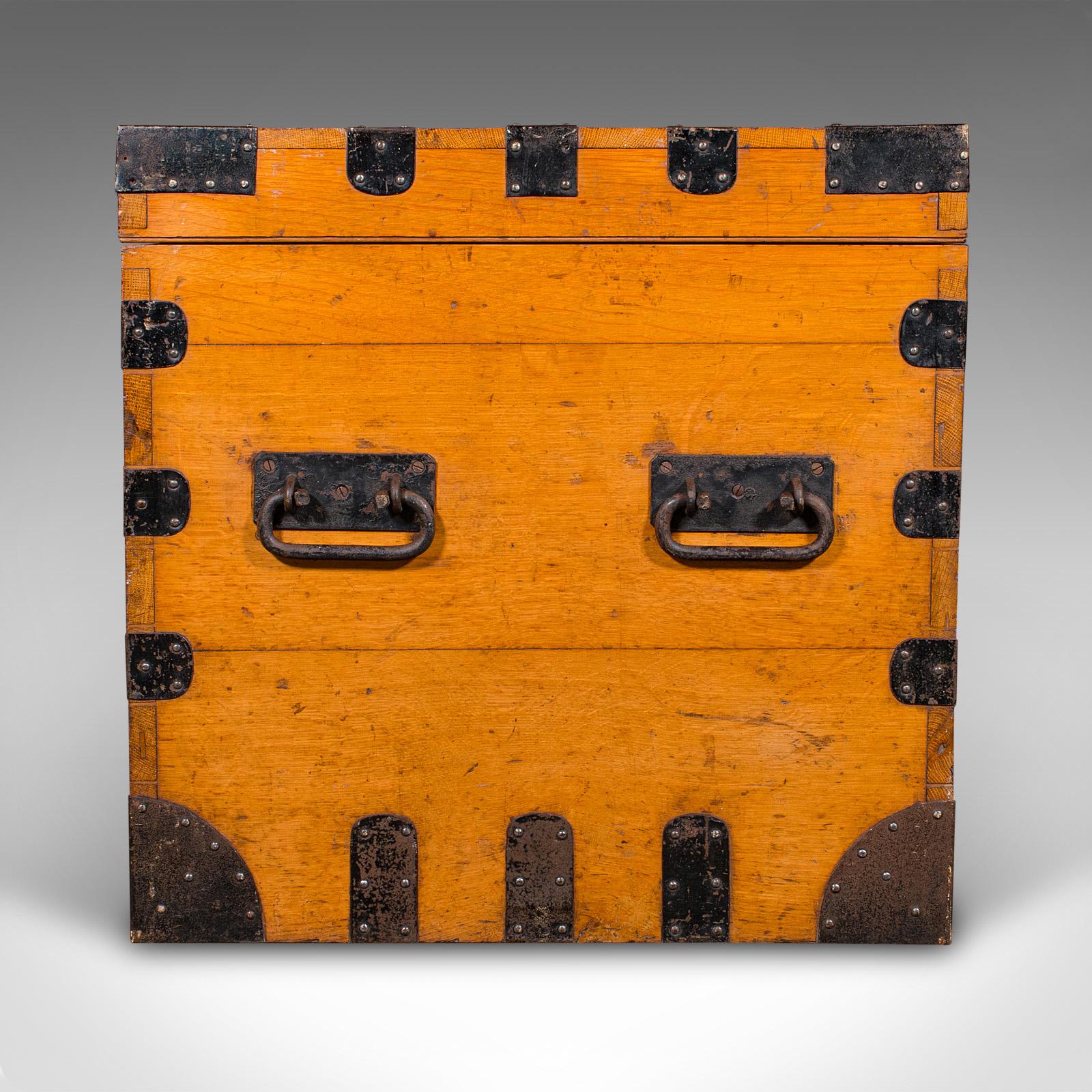 19th Century Large Antique Storage Trunk, English, Oak, Iron Bound, Silver Chest, Victorian For Sale