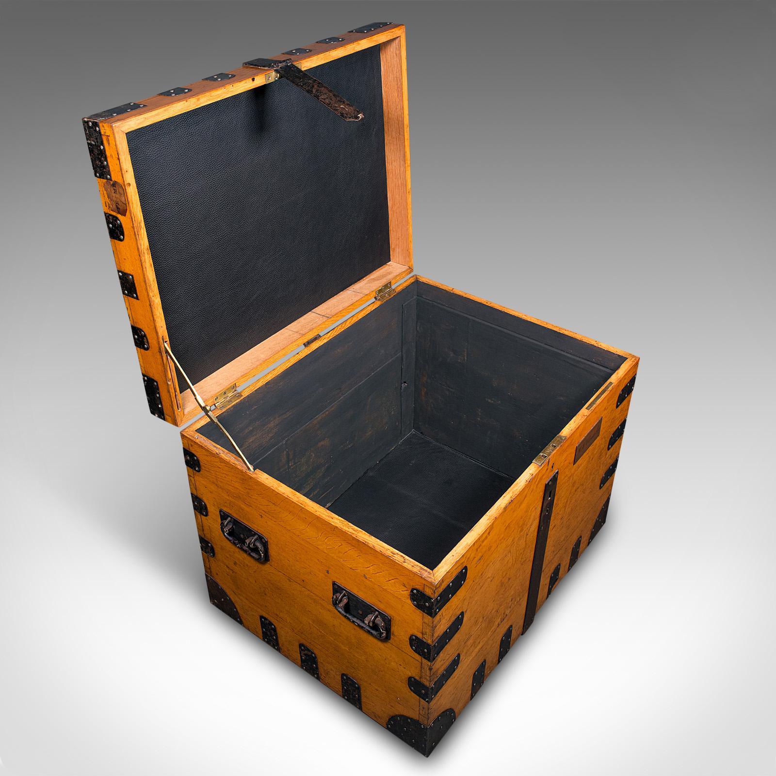 Large Antique Storage Trunk, English, Oak, Iron Bound, Silver Chest, Victorian For Sale 2