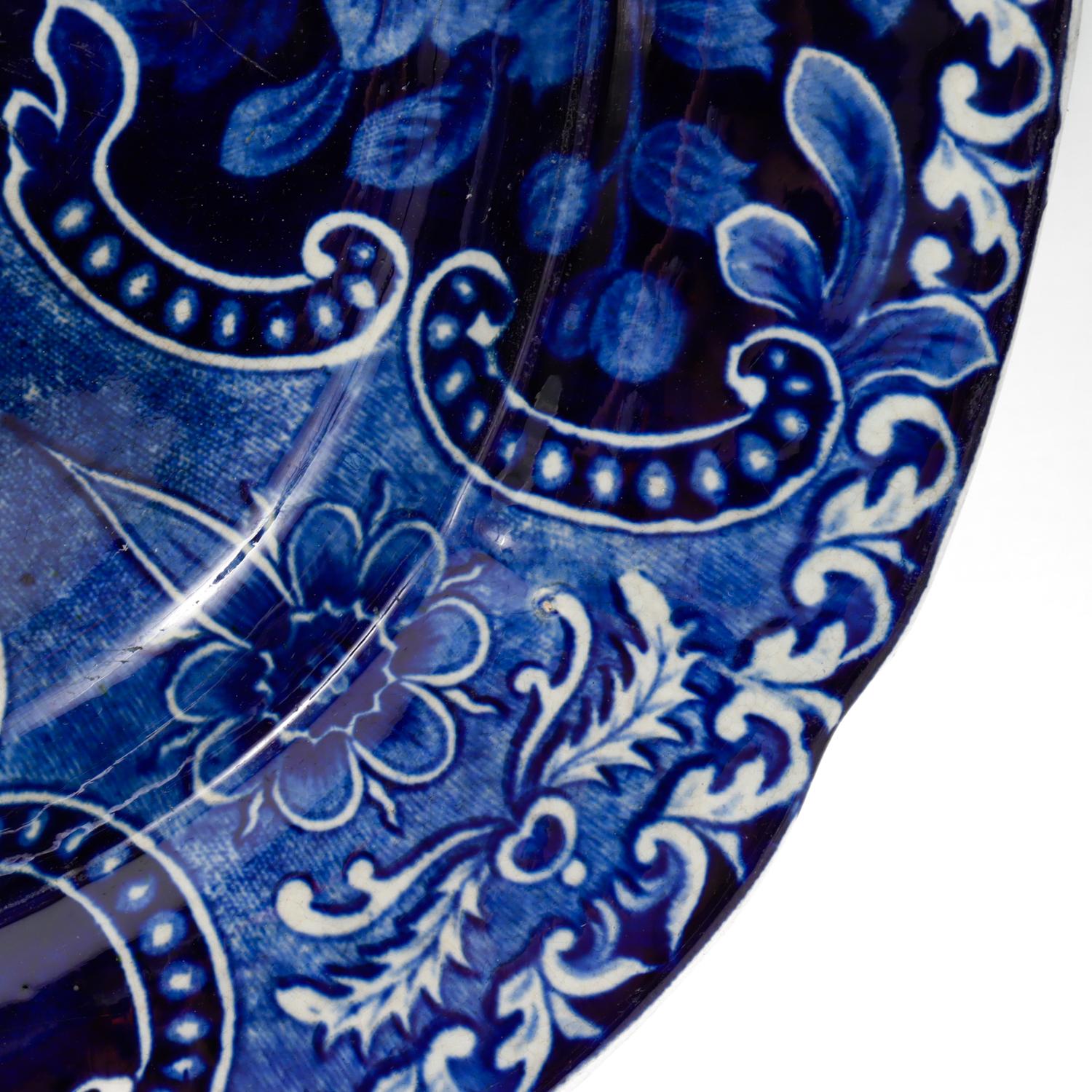 Große antike Stubbs 'Früchte und Blumen' Blaue Transferware-Platte oder Serviertablett im Angebot 7