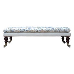 Large Antique Style Country House Footstool in Vintage Crewel Work Fabric