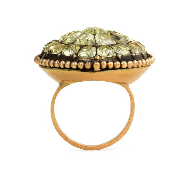 Large Antique Style Gold and Chrysoberyl Oblong Cluster Ring For Sale ...