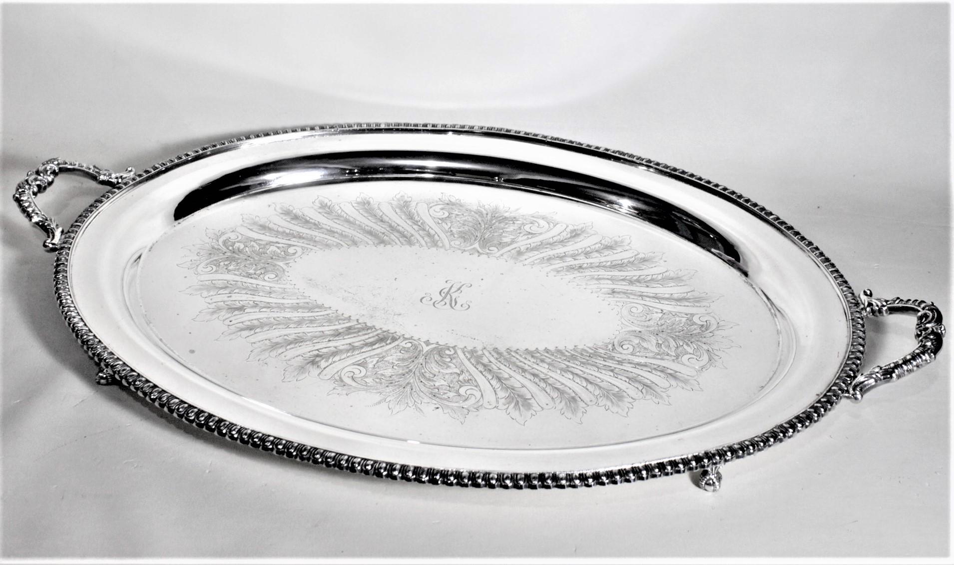 Edwardian Large Antique Styled English Silver Plated Serving Tray For Sale