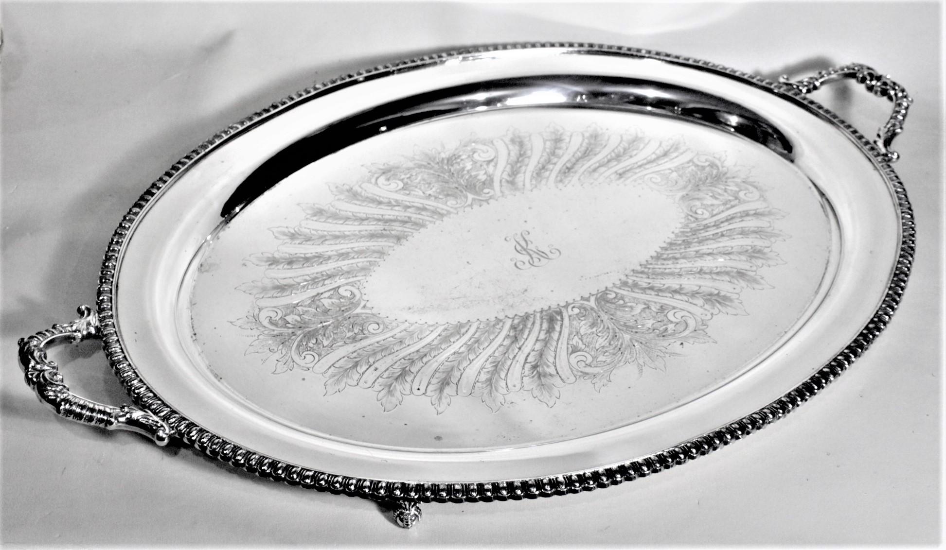 Large Antique Styled English Silver Plated Serving Tray In Good Condition For Sale In Hamilton, Ontario