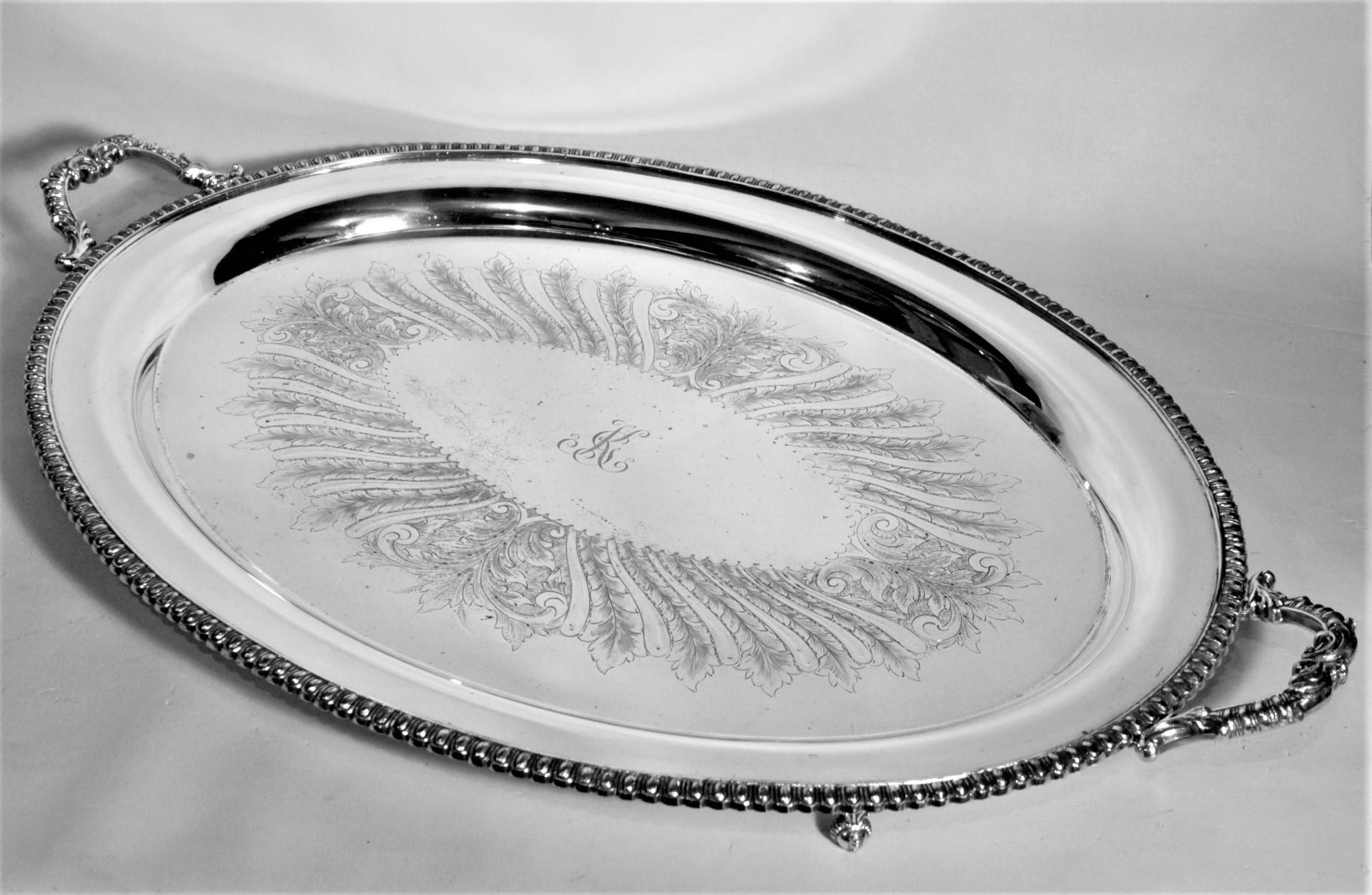 20th Century Large Antique Styled English Silver Plated Serving Tray For Sale